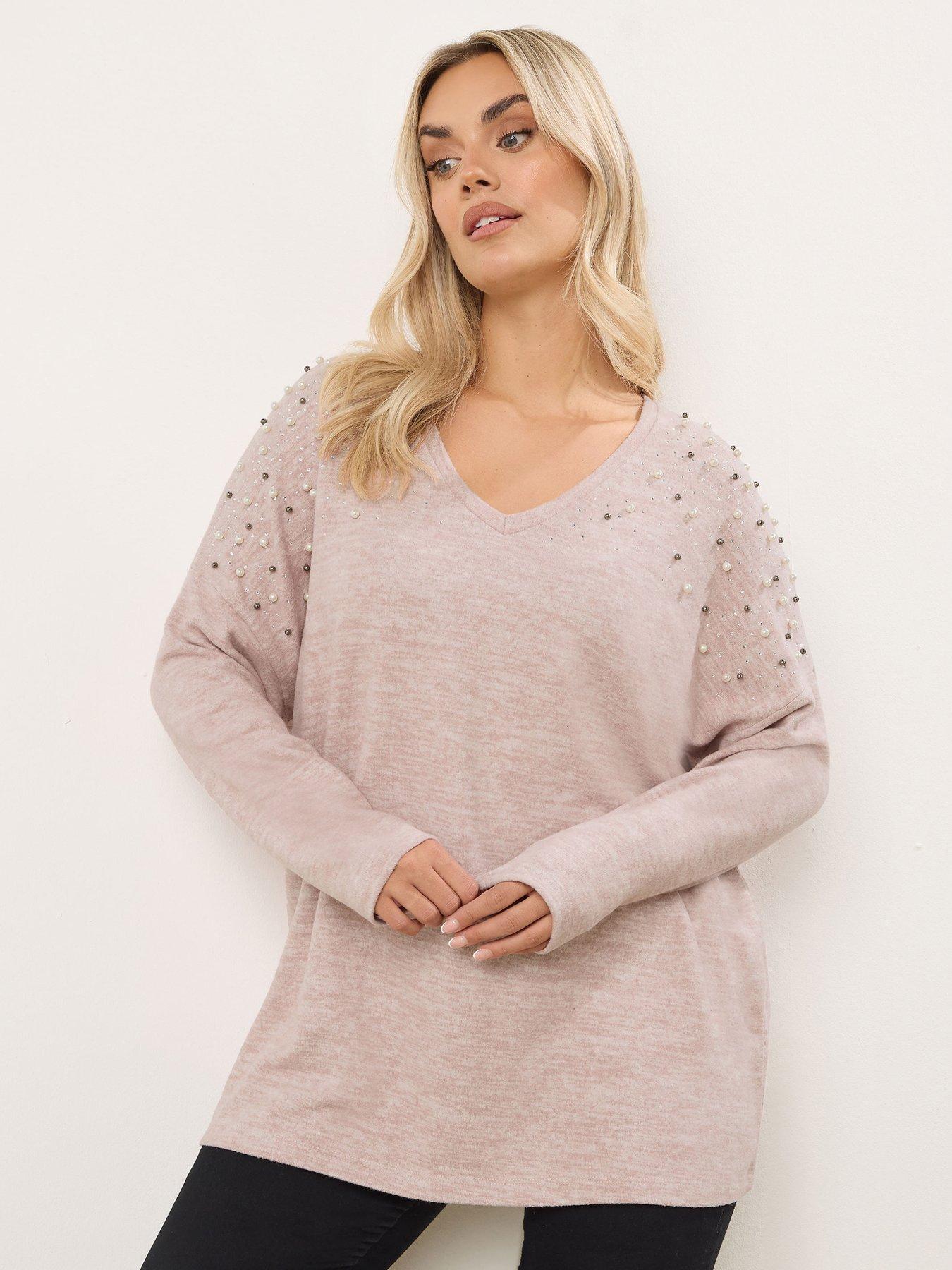 yours-curve-pearl-drop-shoulder-jumper-pink