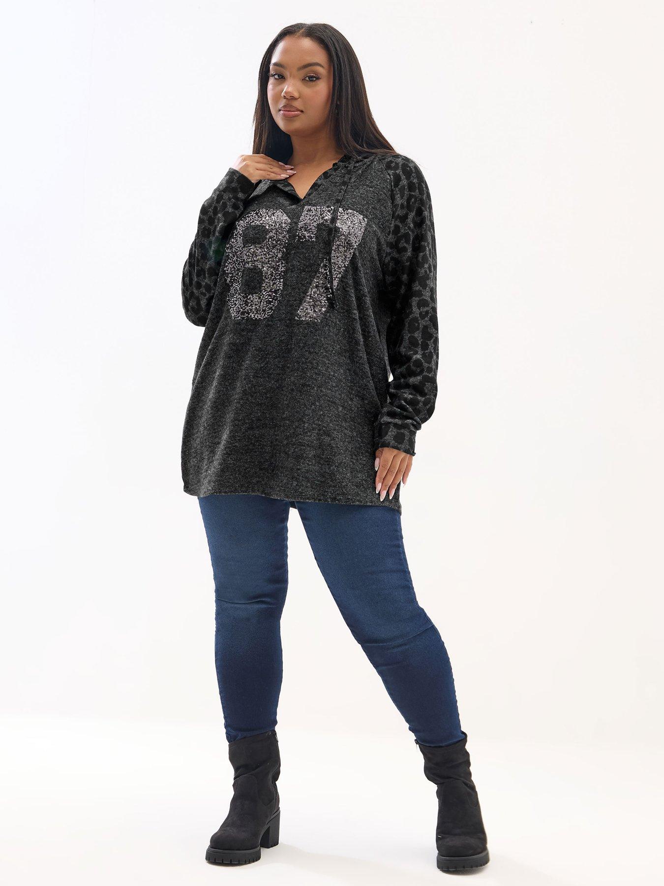 Image 3 of 4 of Yours Curve Leopard Print Hoodie - Grey