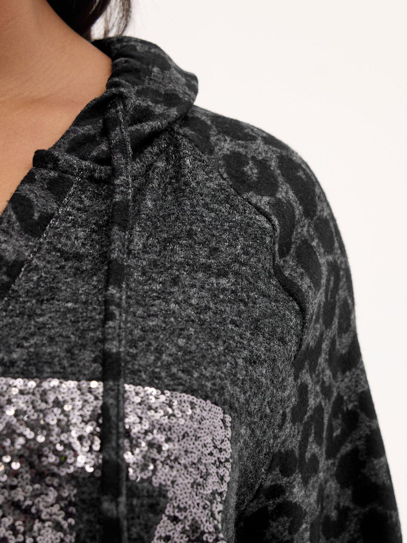 Image 4 of 4 of Yours Curve Leopard Print Hoodie - Grey