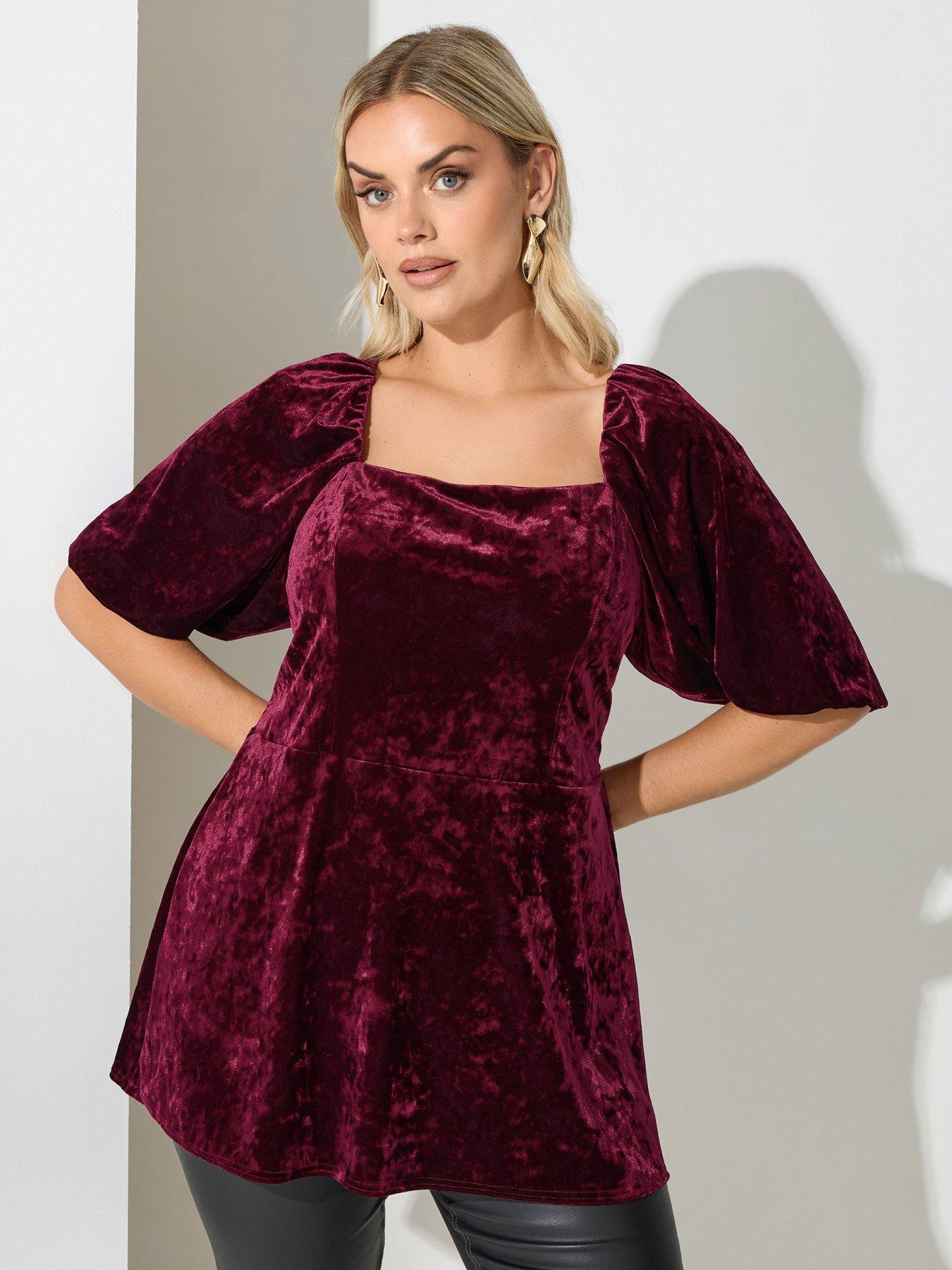 yours-curve-velvet-square-neck-top-red