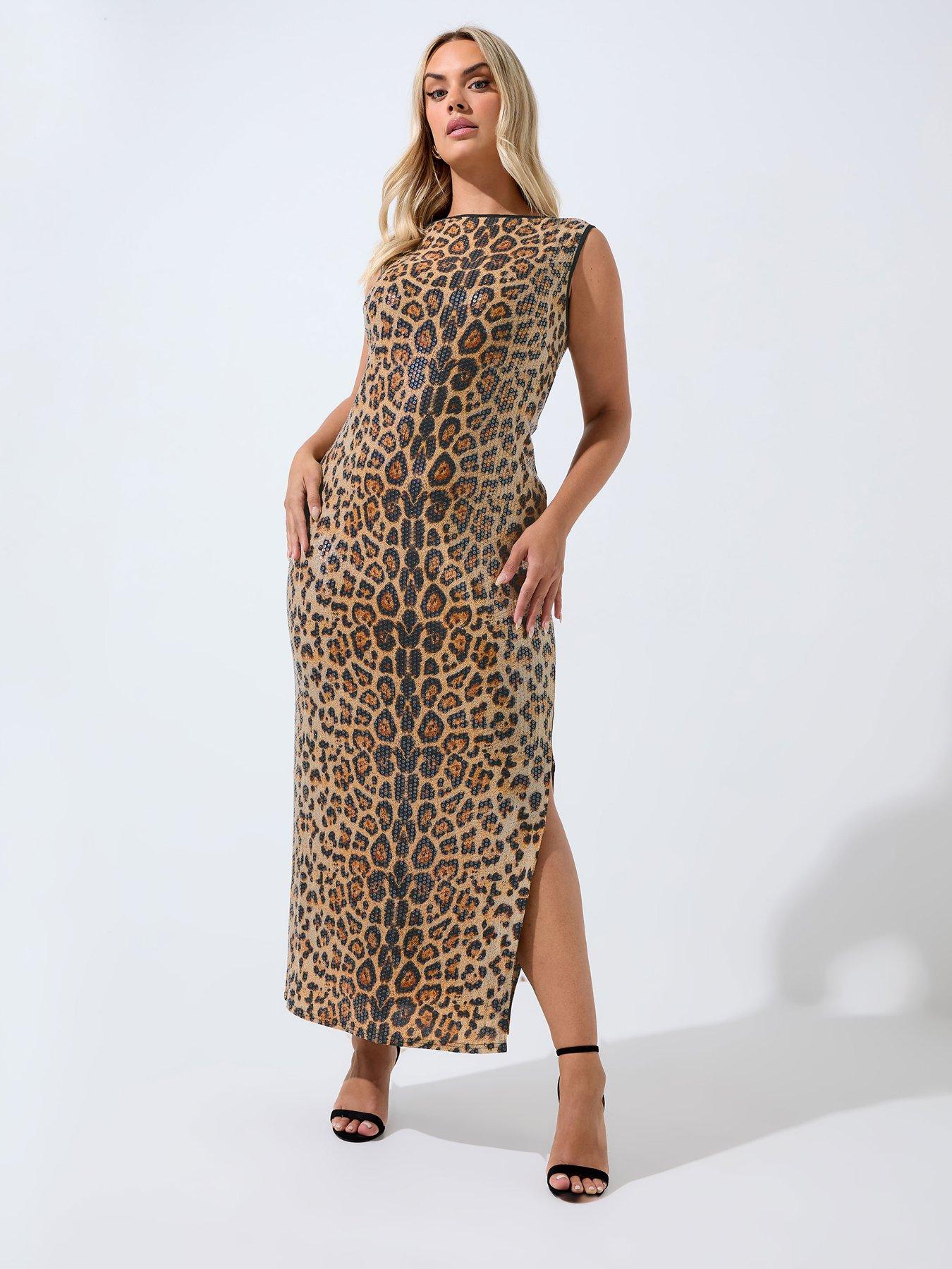 yours-curve-leopard-sequin-dress-brownfront