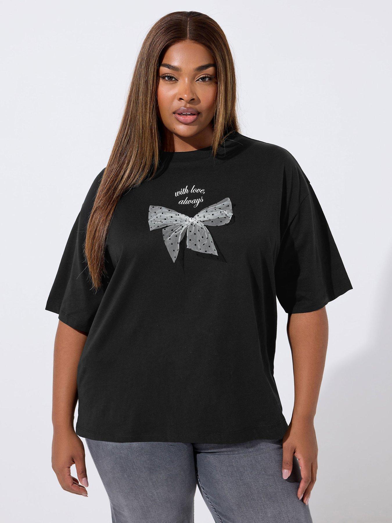 yours-curve-organza-bow-t-shirt-black
