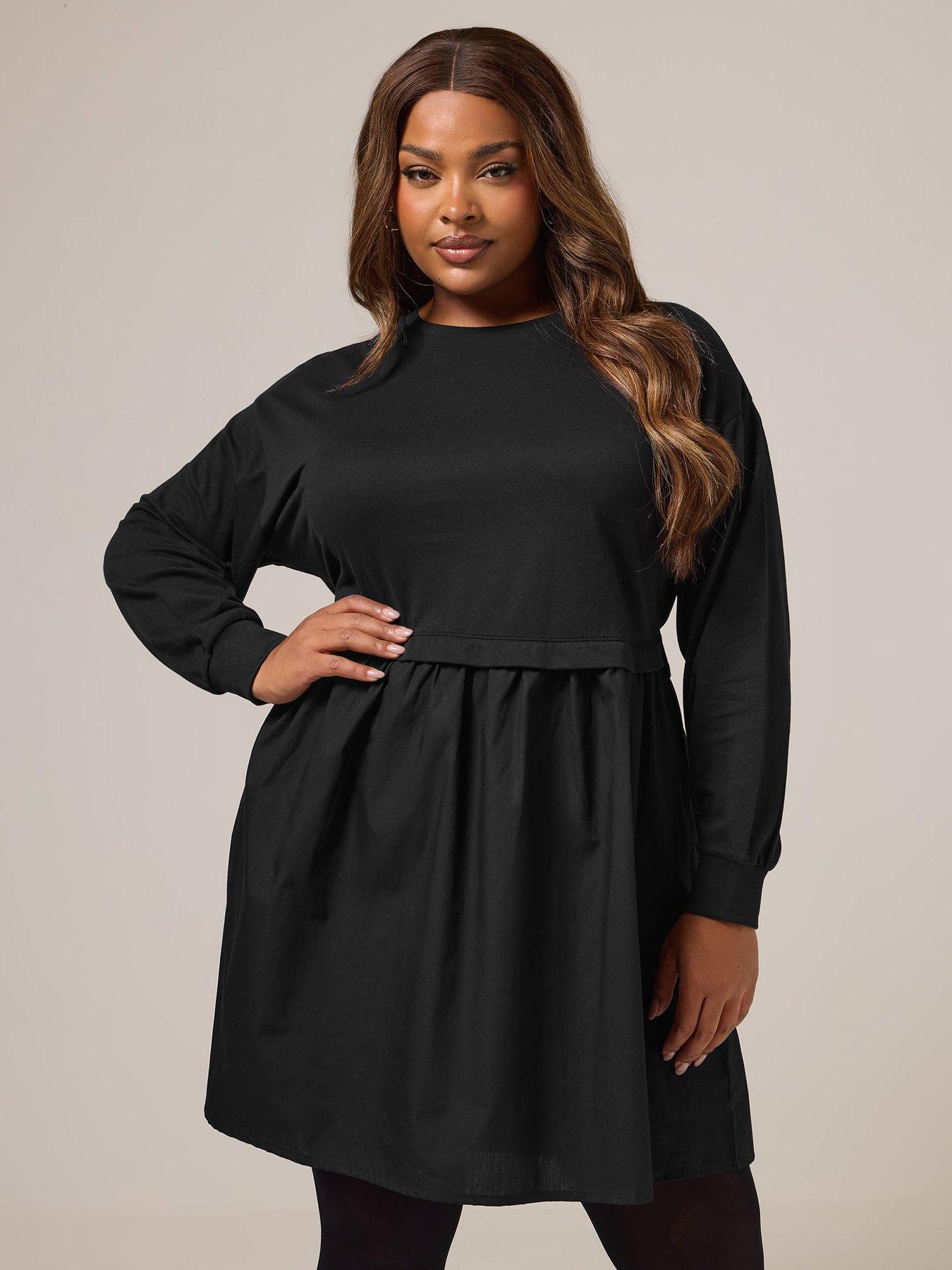 yours-curve-poplin-jumper-dress-black