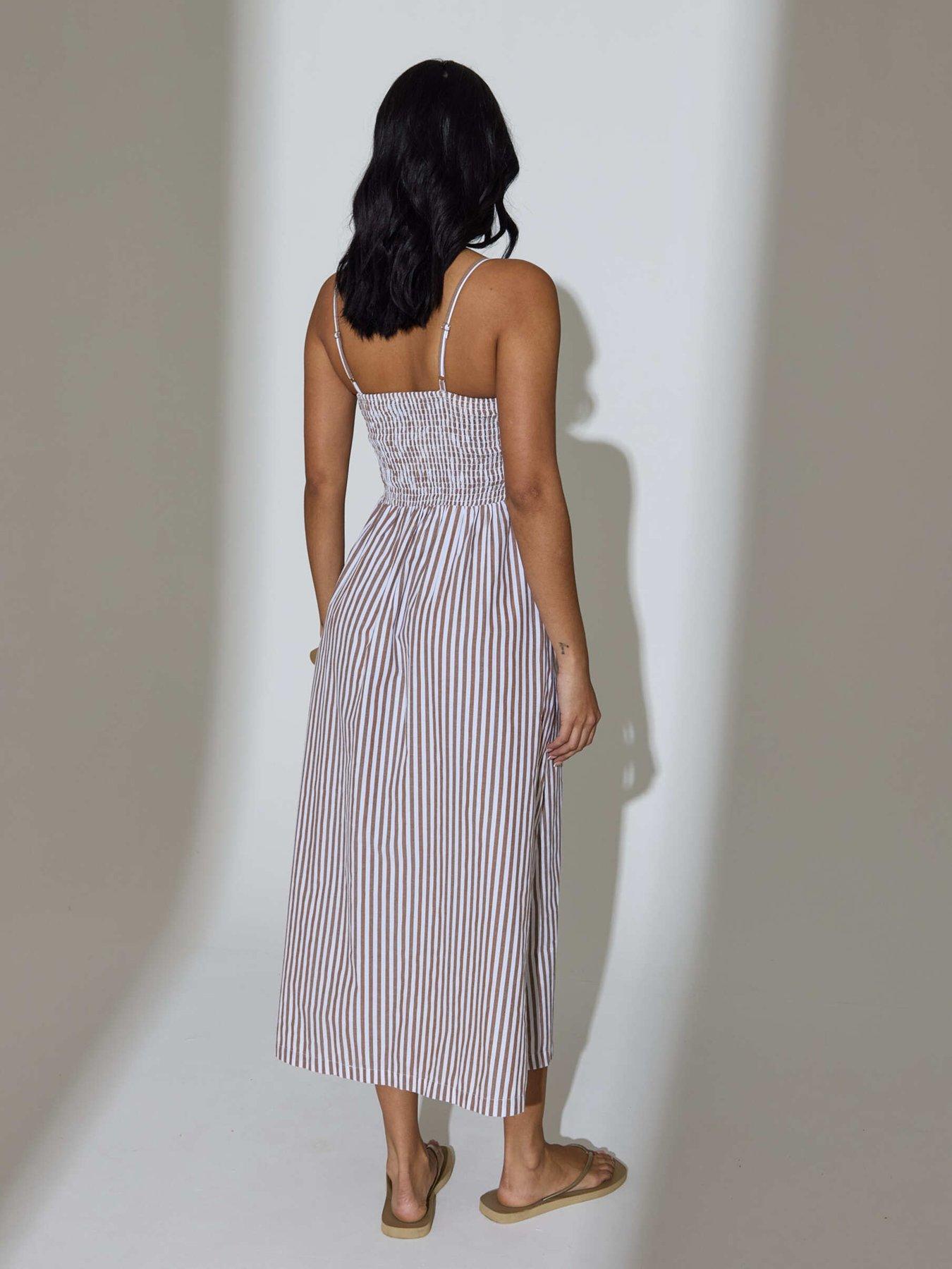 Image 2 of 2 of South Beach Stripe Smocked Maxi Dress - Brown