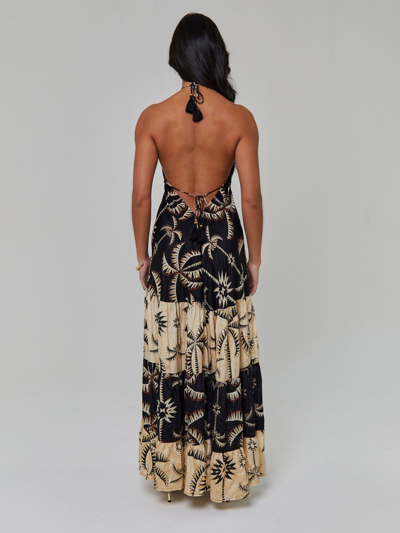 Image 3 of 4 of South Beach Printed Halterneck Low Back Tiered Maxi Dress - Multi