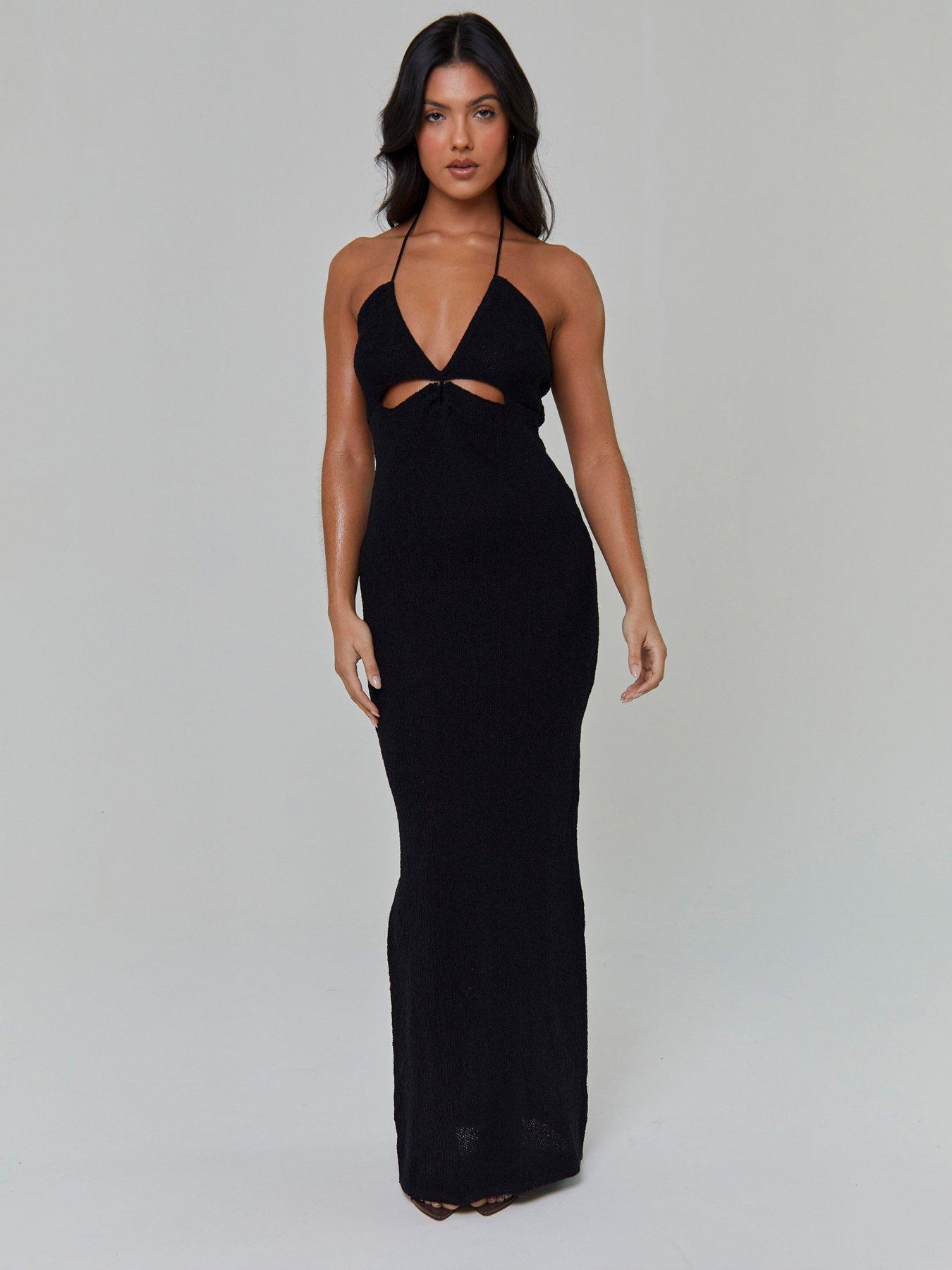 South Beach South Beach Knitted Halterneck Cut-out Detail Maxi Dress-black