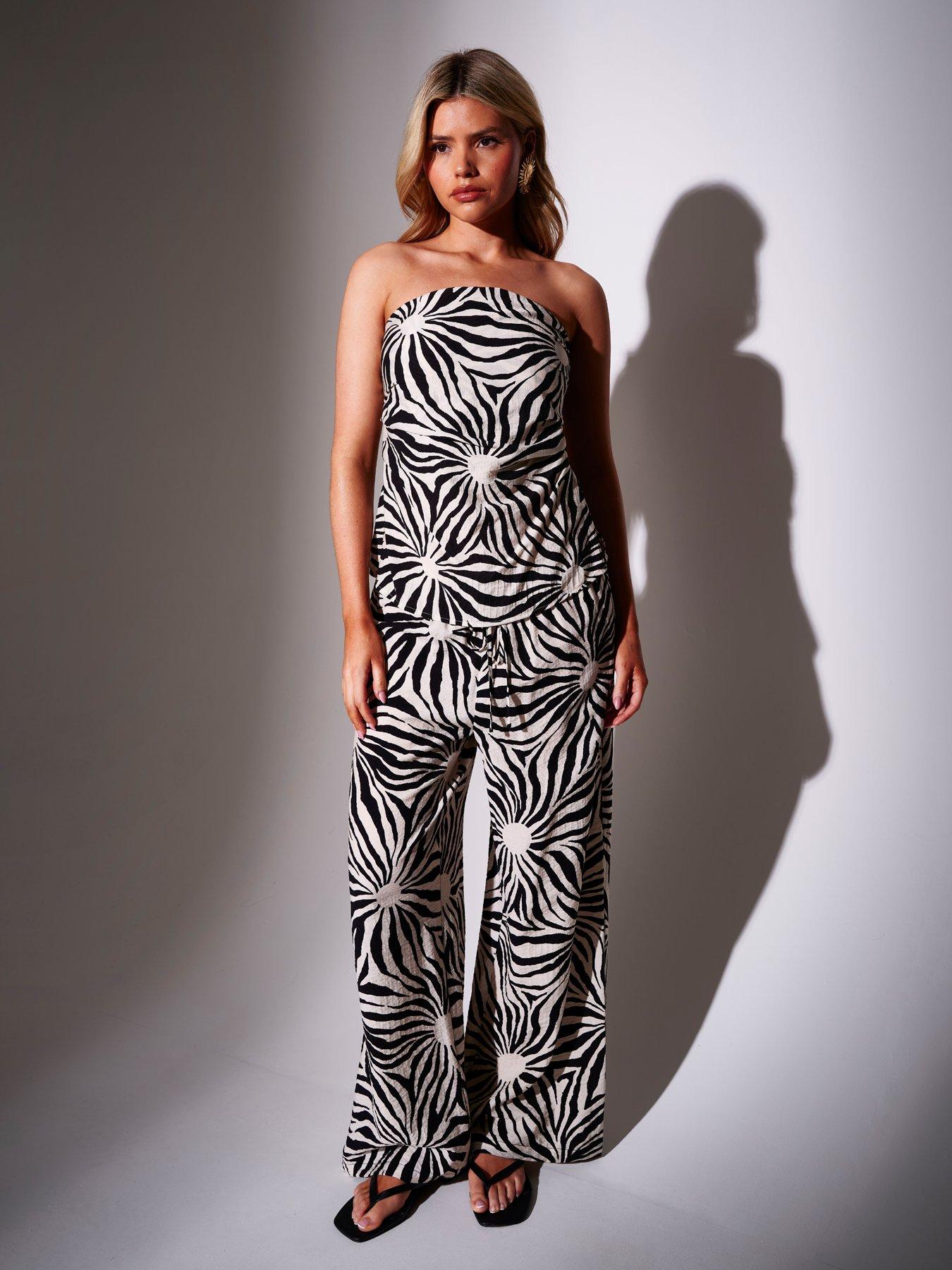 Image 1 of 3 of South Beach Sunburst Textured Wide Leg Trousers - Mono
