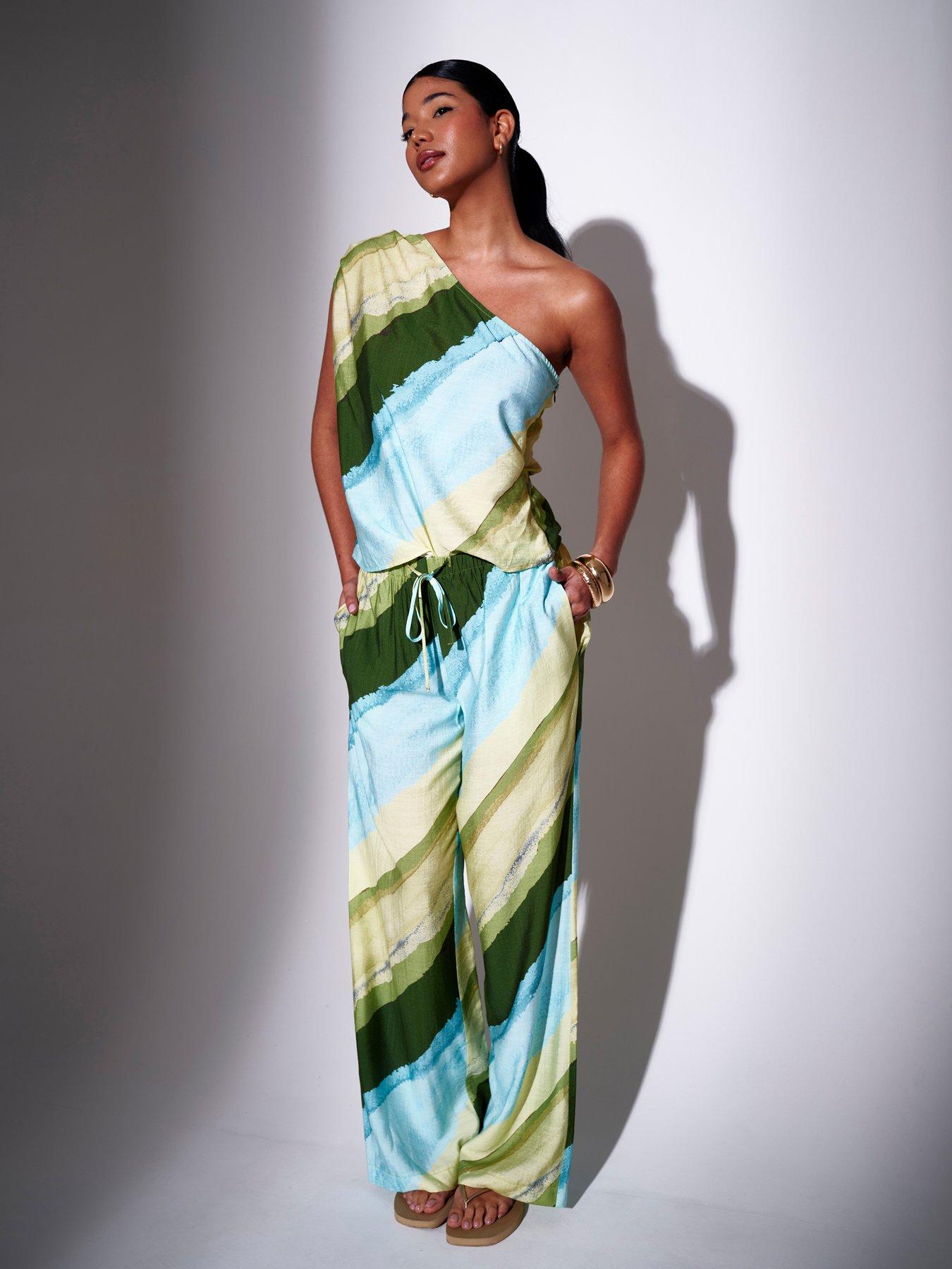 South Beach Asymmetric Stripe One Shoulder Top - Multi