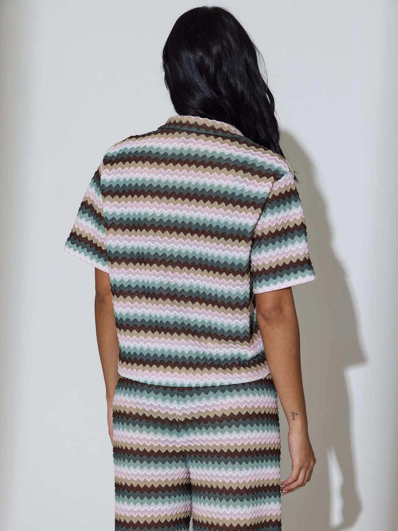 Image 4 of 4 of South Beach Crochet Short Sleeve Boxy Shirt- Multi