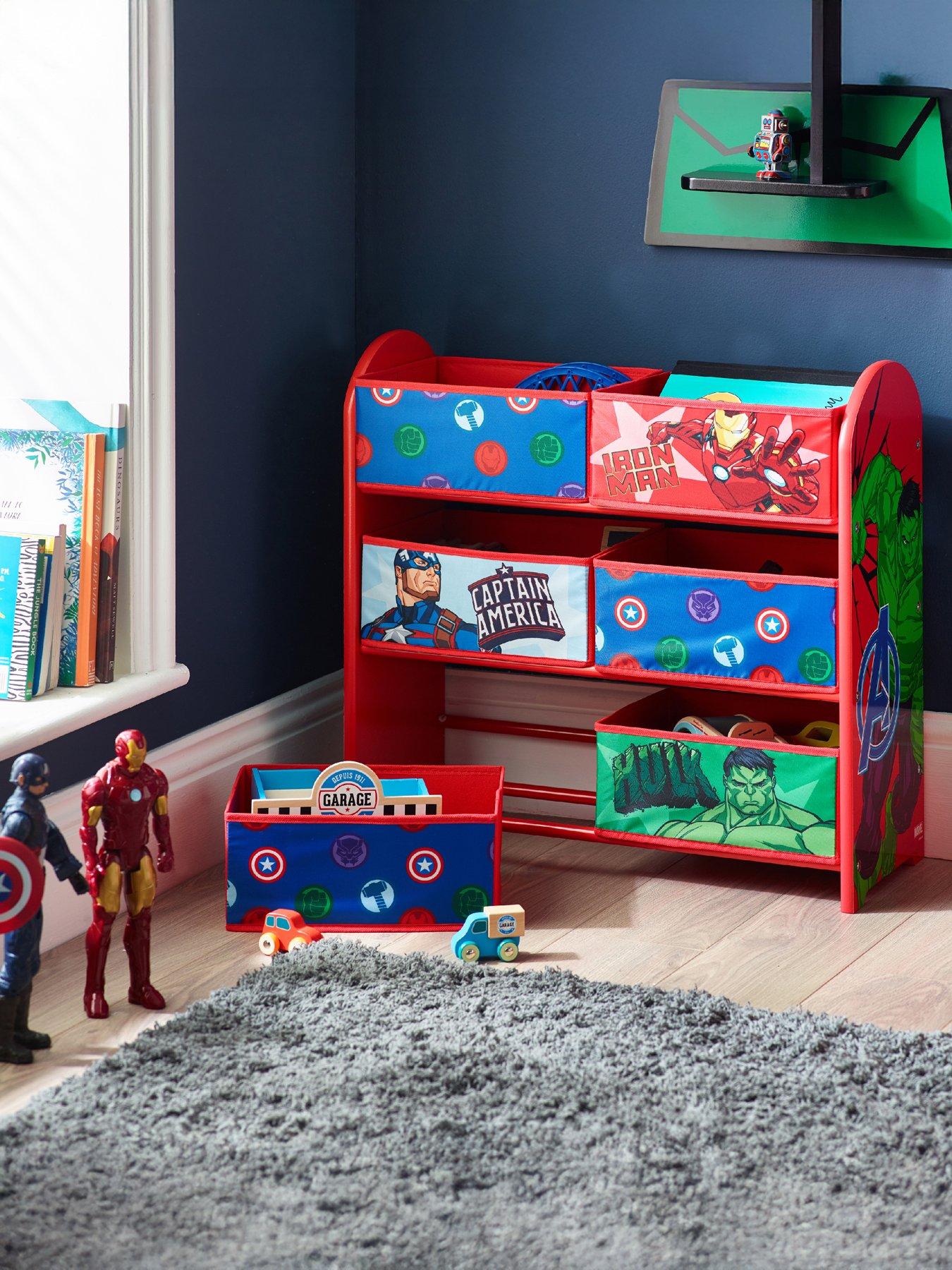Marvel Avengers Toy Storage Unit: 6-Box Organizer for Bedroom - Made from Engineered Wood/Fabric/Metal - Easy Assembly and Clean Up