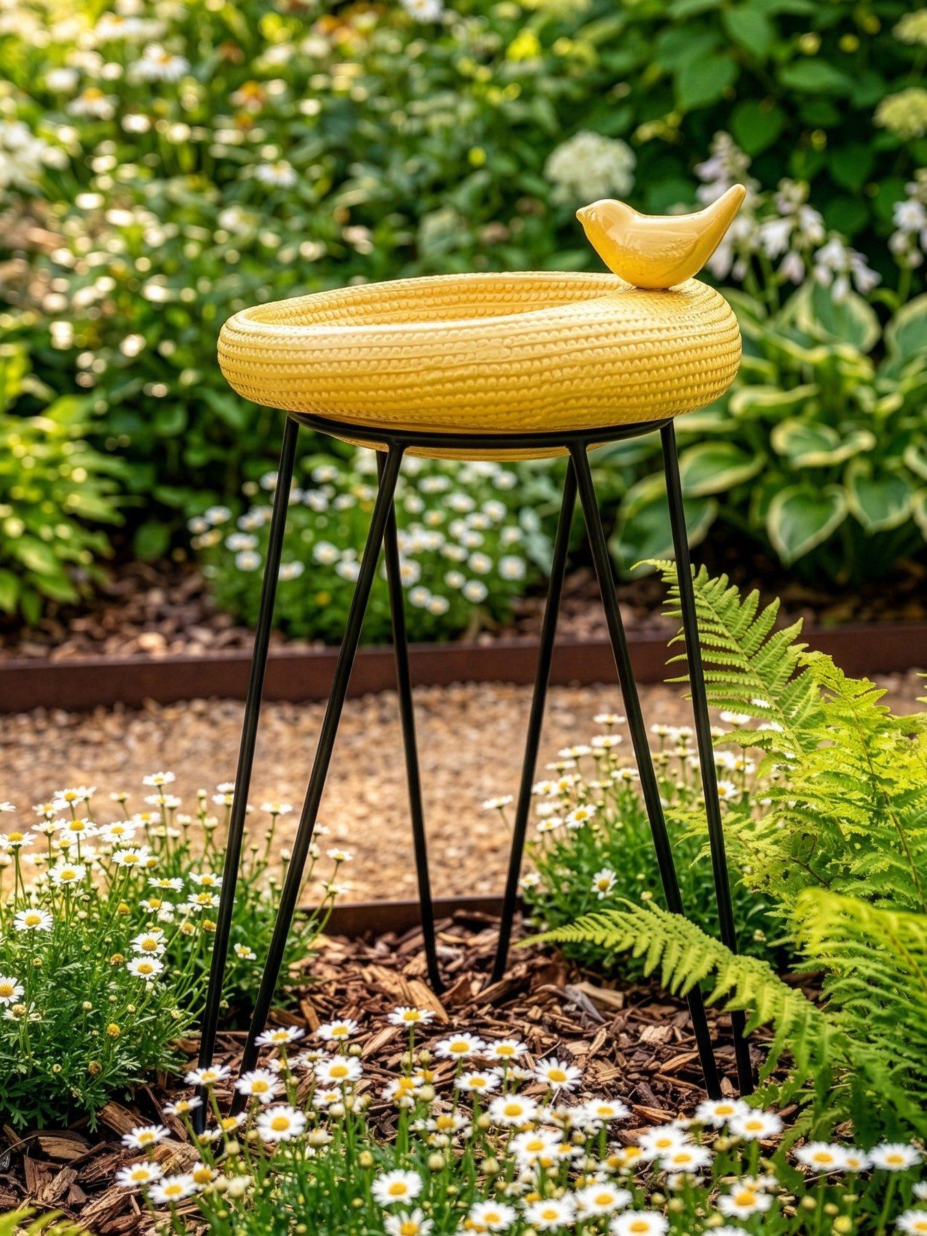 The Very Collection Birdbath On Metal Stand- Lemon