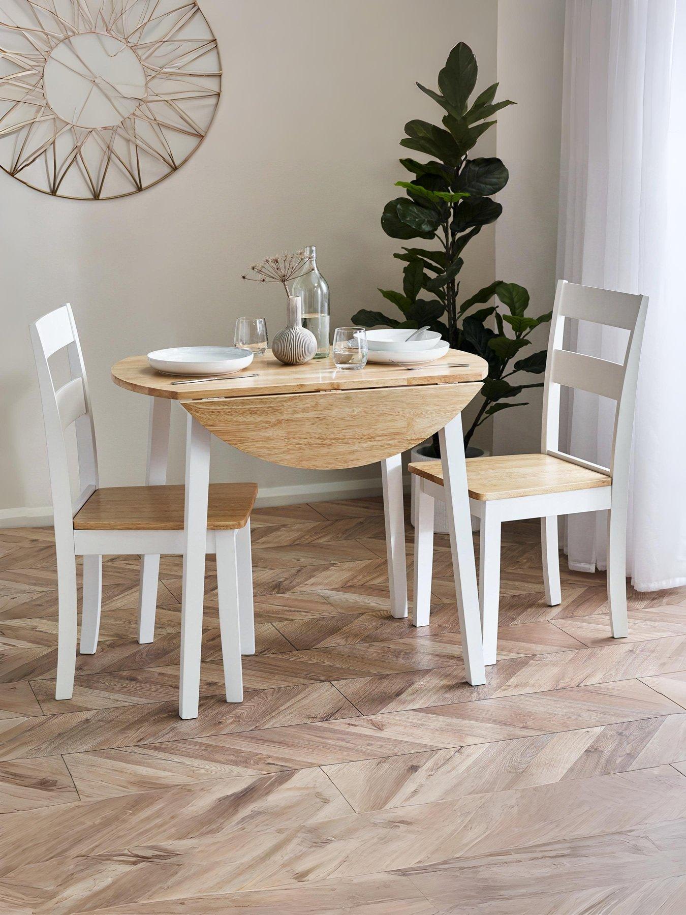 Julian Bowen Linwood Round Drop Leaf Dining Table with a Choice of 2 or 4 Chairs - White/Oak