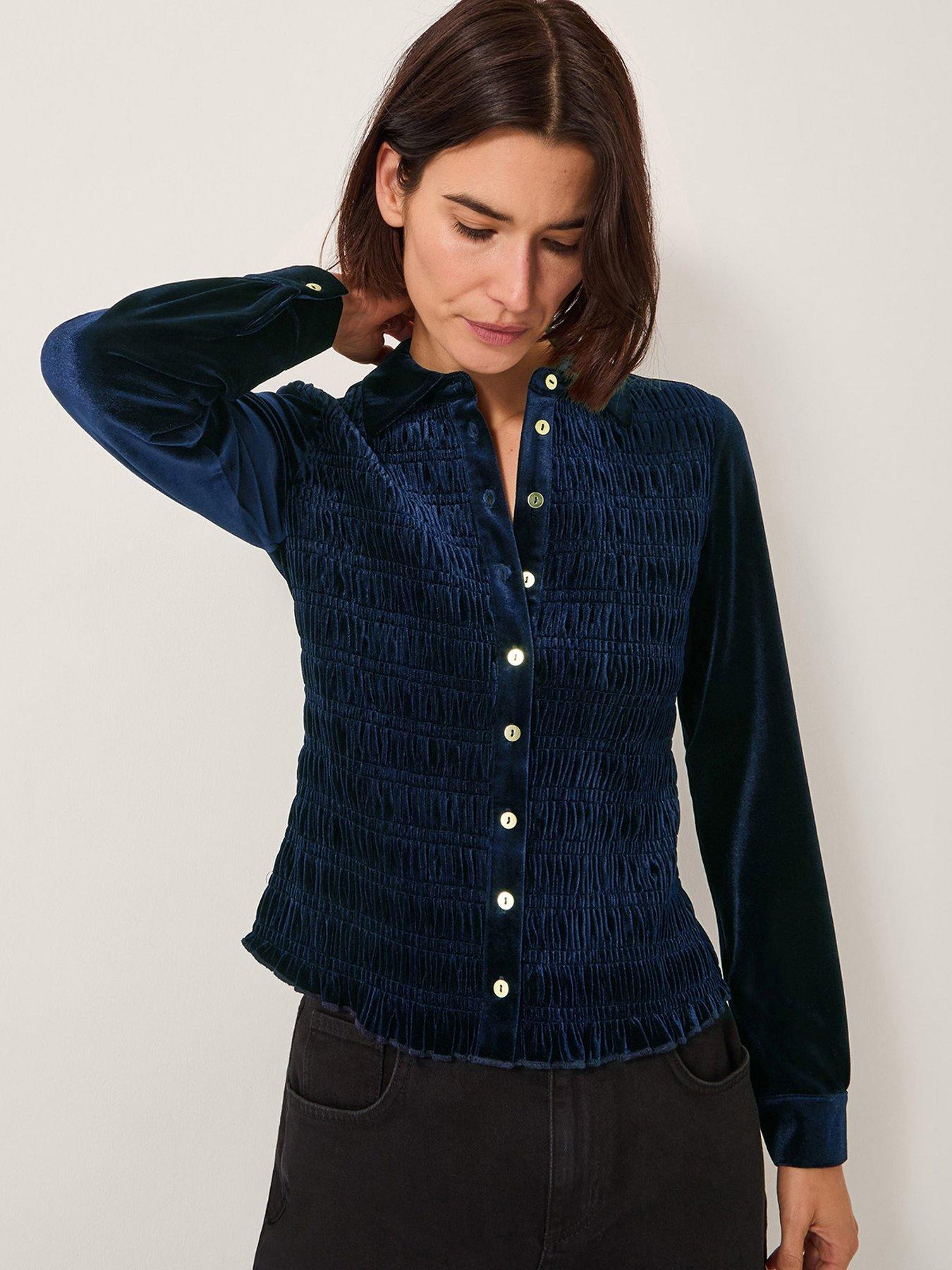 Monsoon Sam Shirred Velvet Shirt - Blue