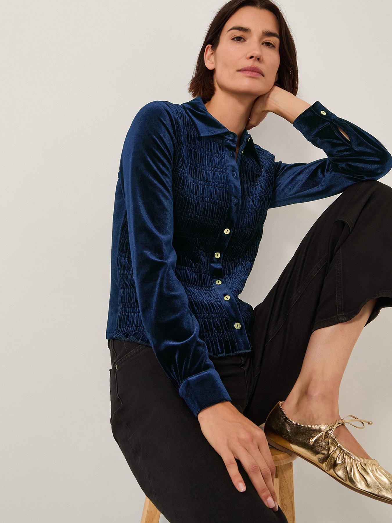 monsoon-sam-shirred-velvet-shirt-blueoutfit