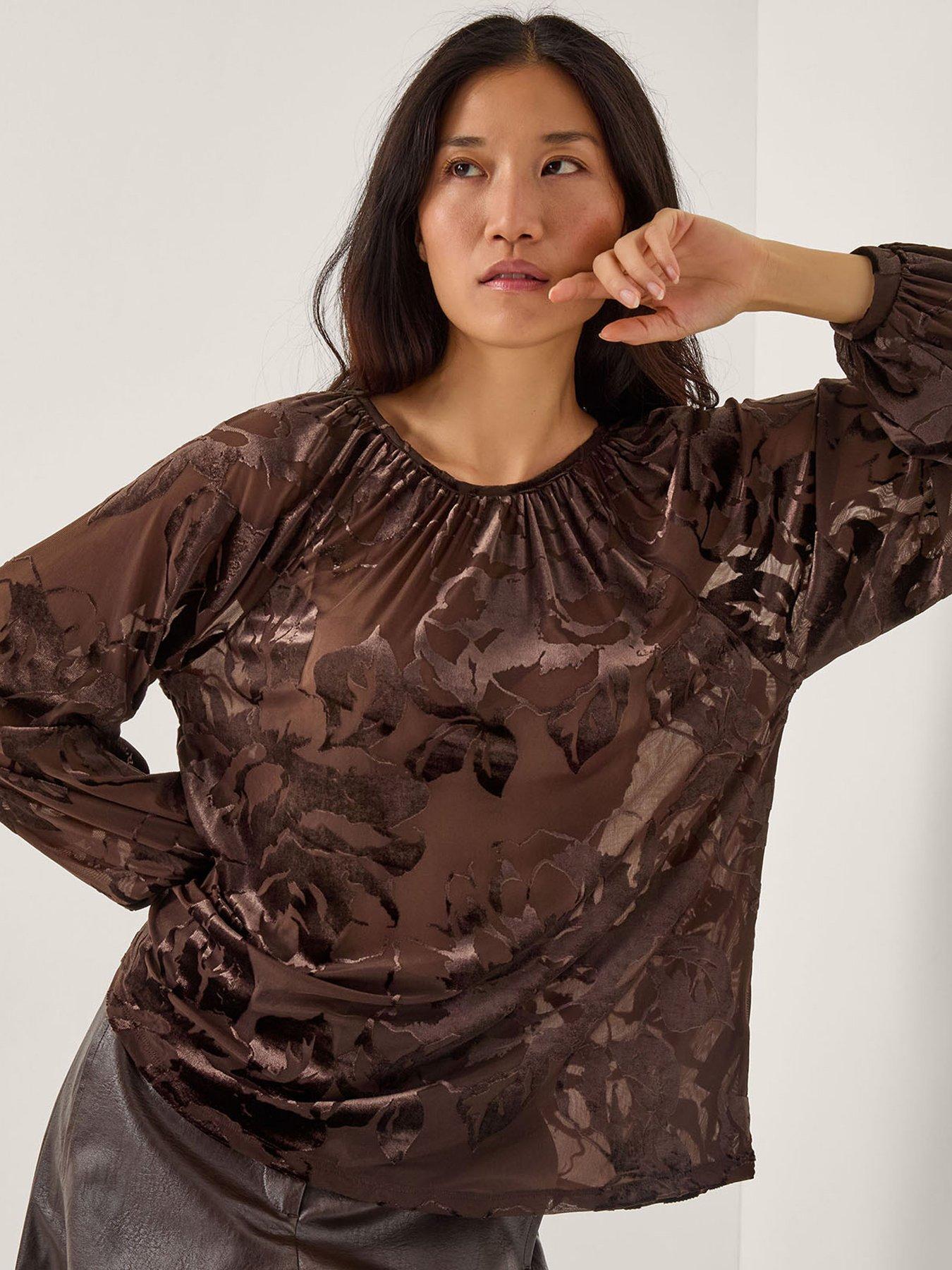 Image 1 of 5 of Monsoon Dua Devore Blouse - Brown