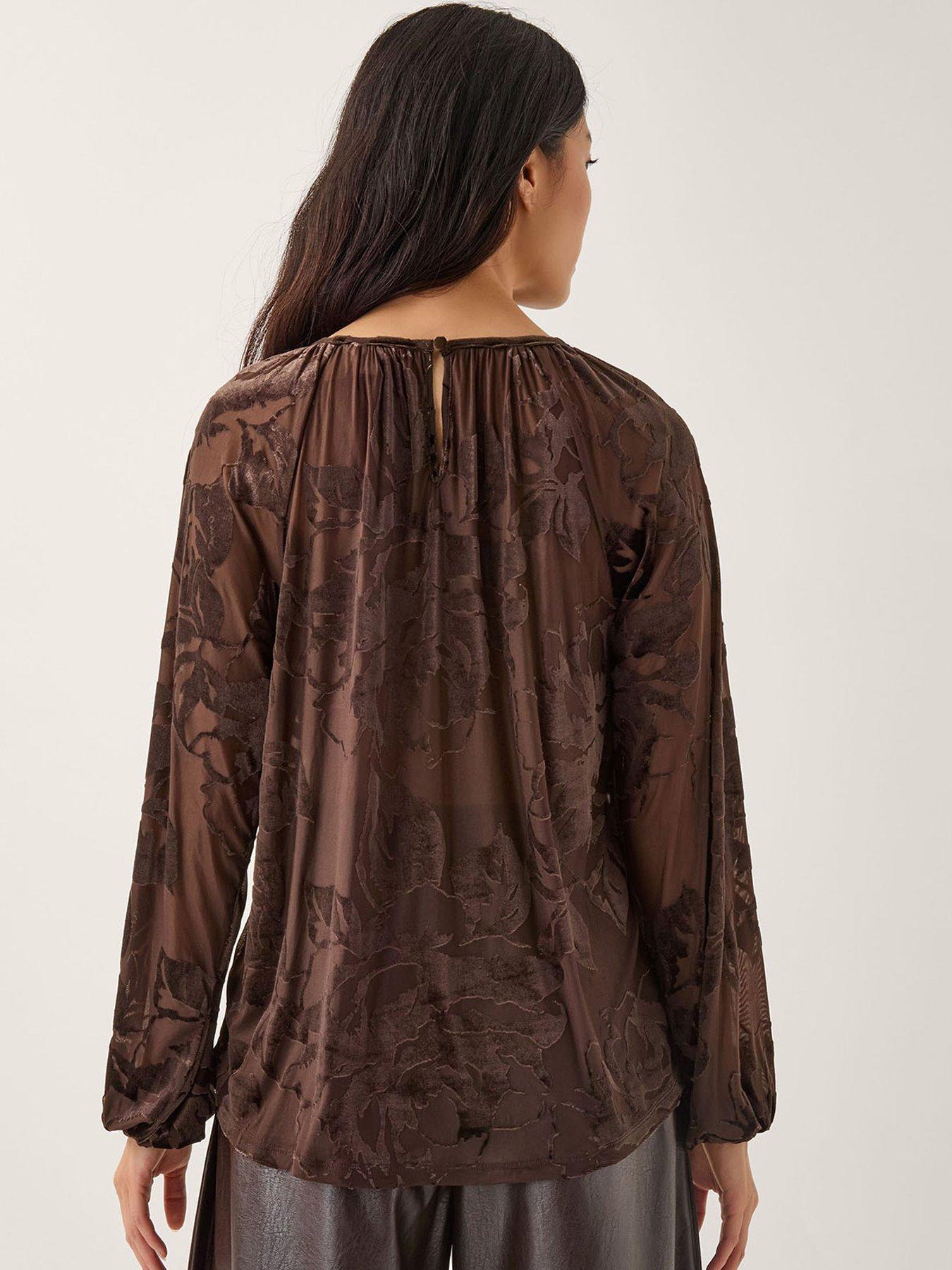 Image 2 of 5 of Monsoon Dua Devore Blouse - Brown