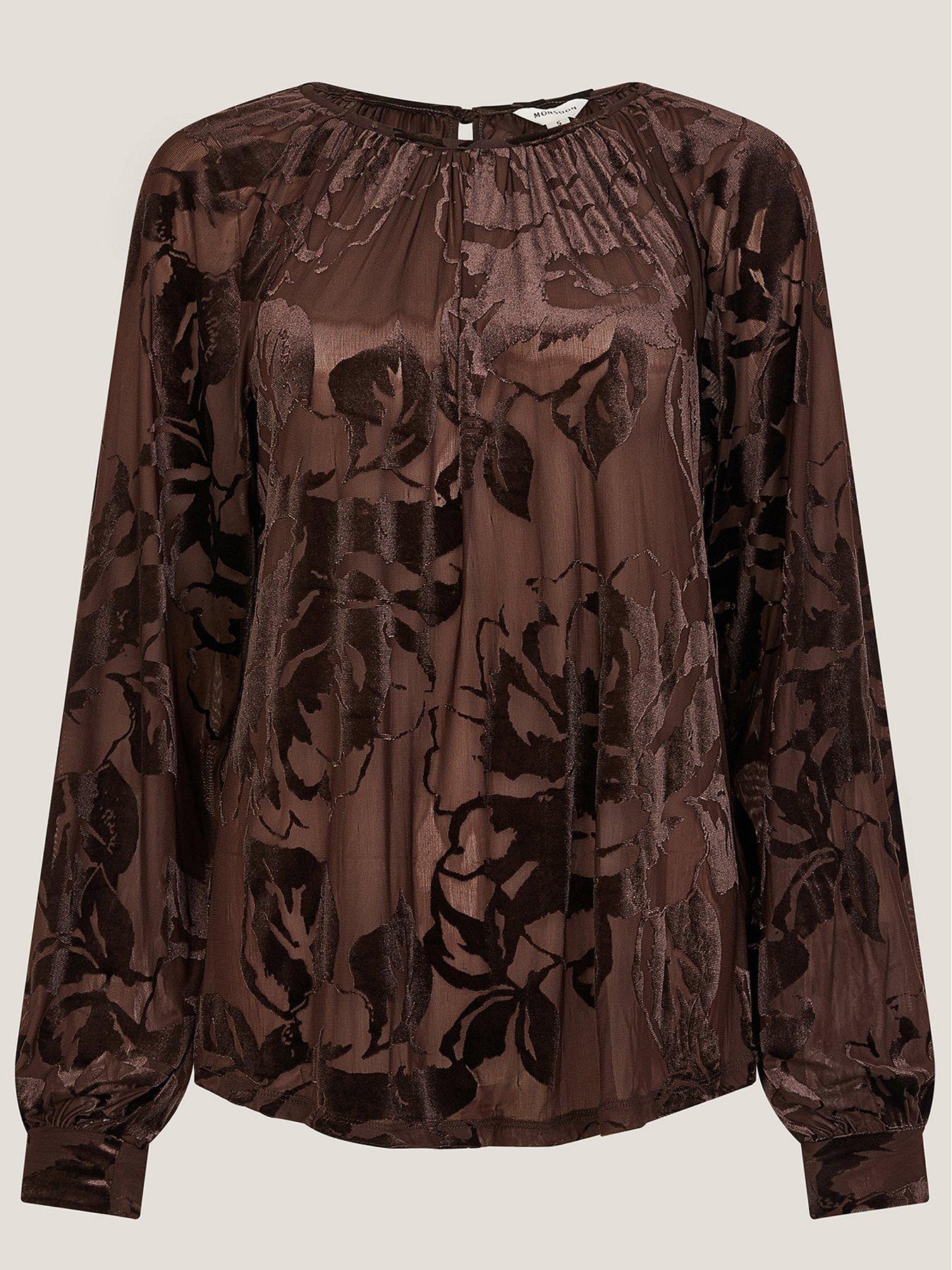 Image 3 of 5 of Monsoon Dua Devore Blouse - Brown