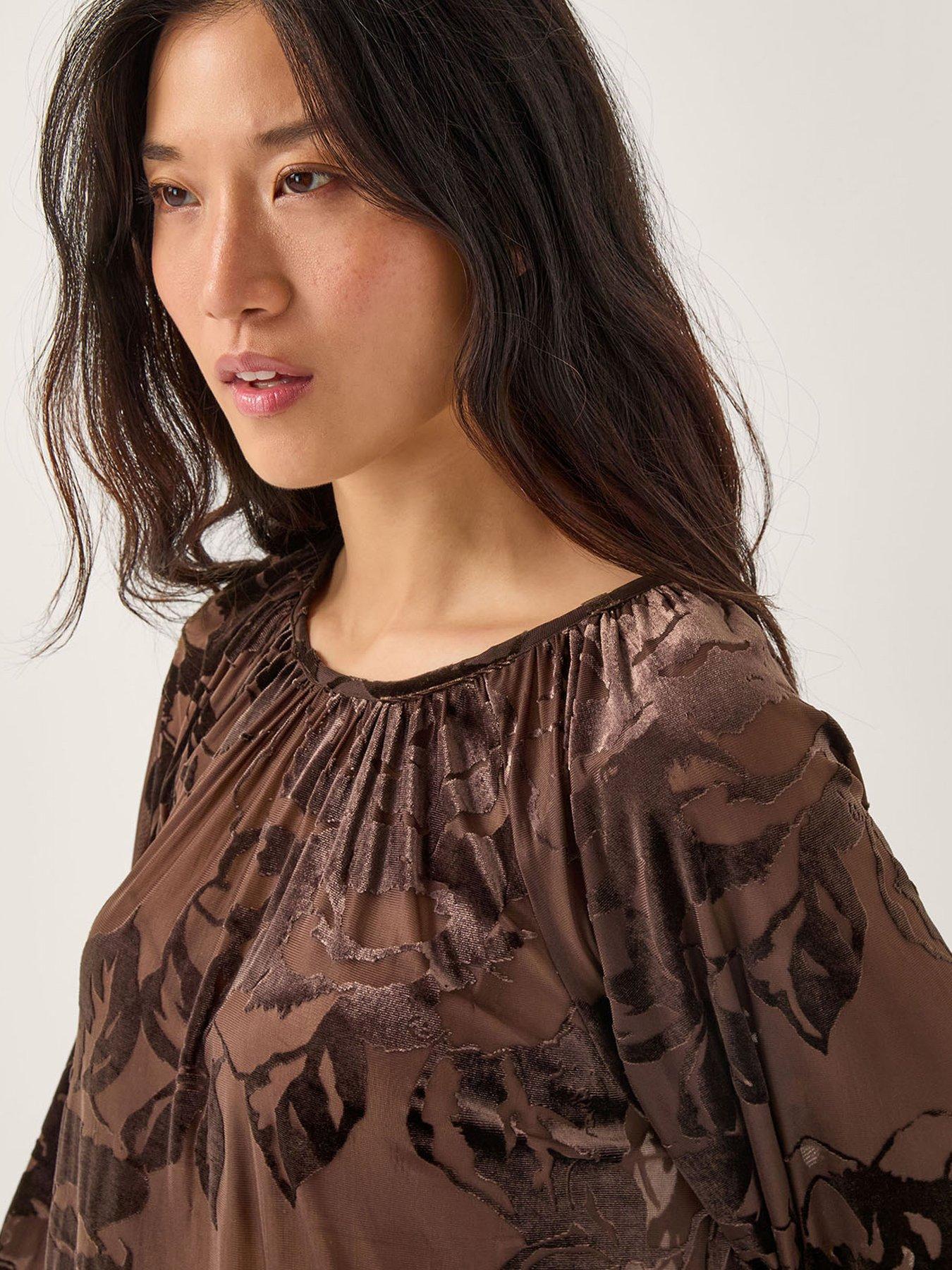 Image 5 of 5 of Monsoon Dua Devore Blouse - Brown