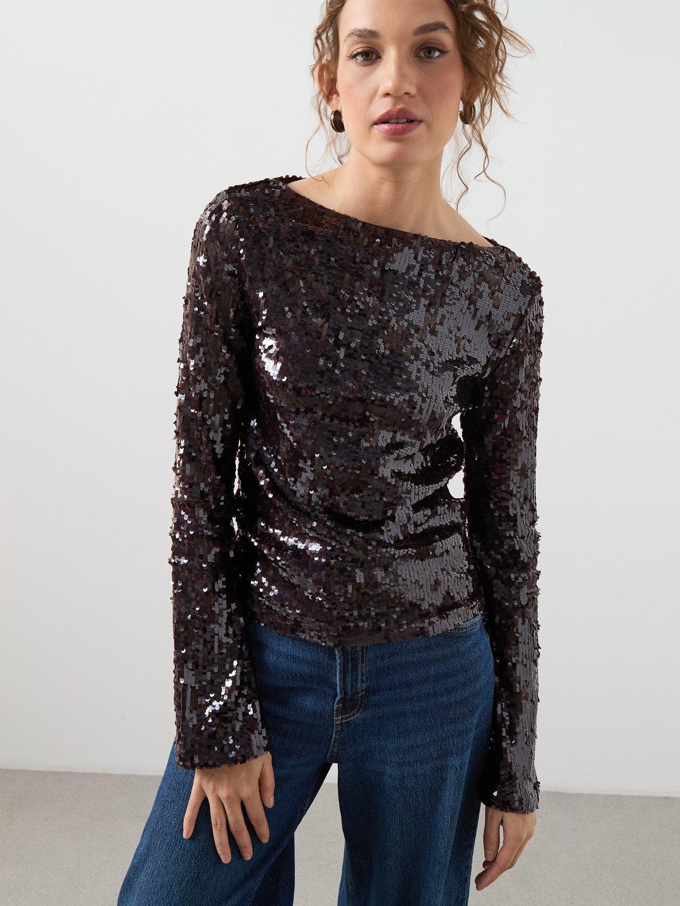 mango-flared-sleeve-sequin-t-shirt-brown