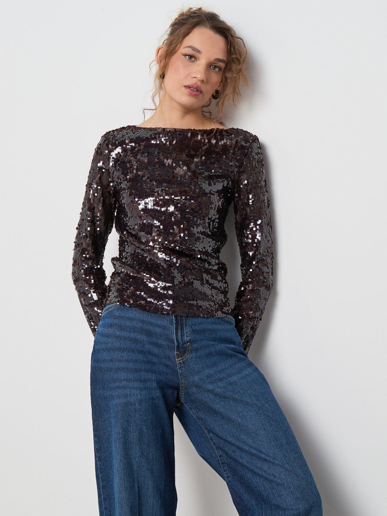 mango-flared-sleeve-sequin-t-shirt-browndetail