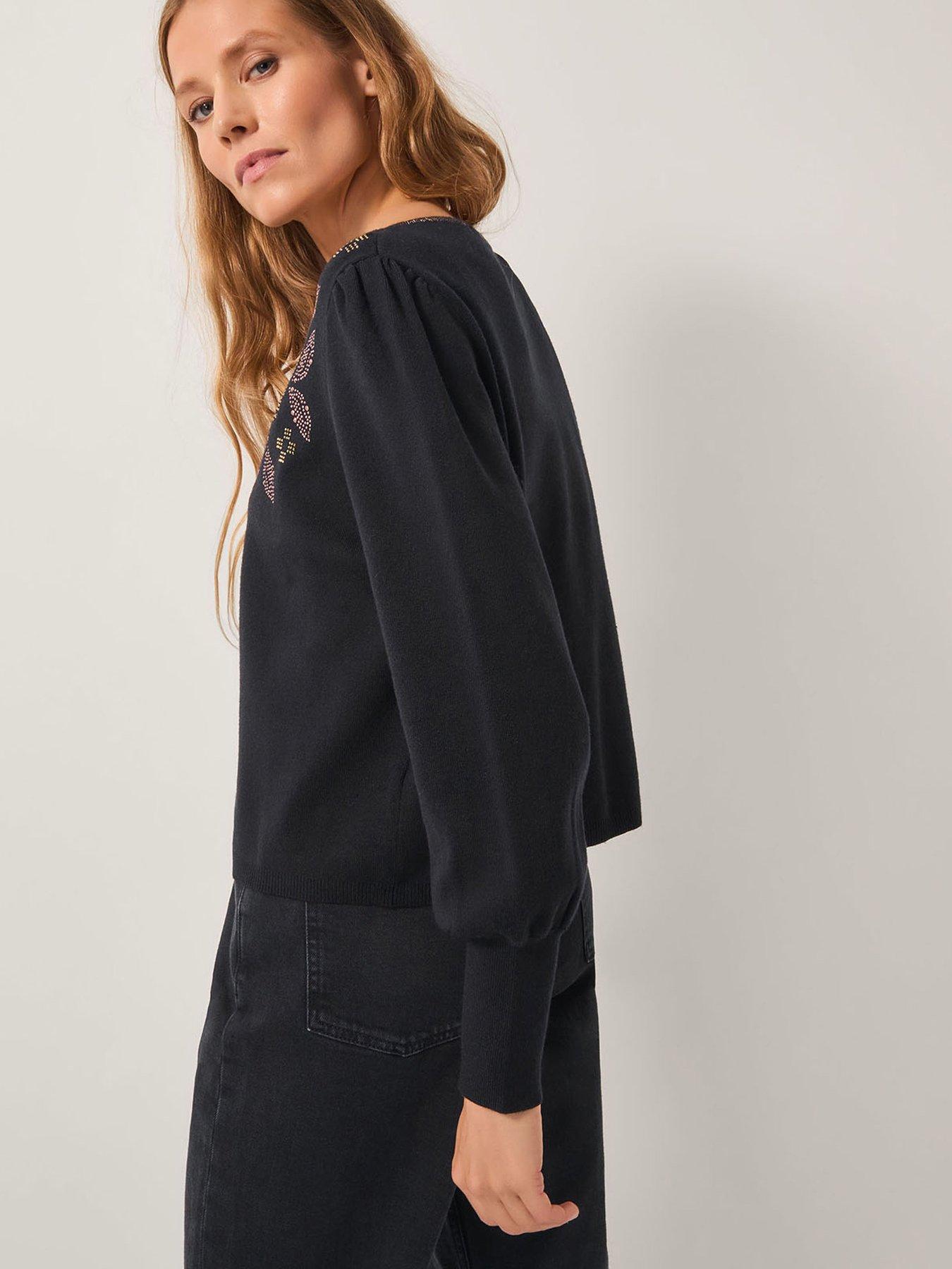 Image 2 of 5 of Monsoon Hal Floral Hotfix Cardigan - Black