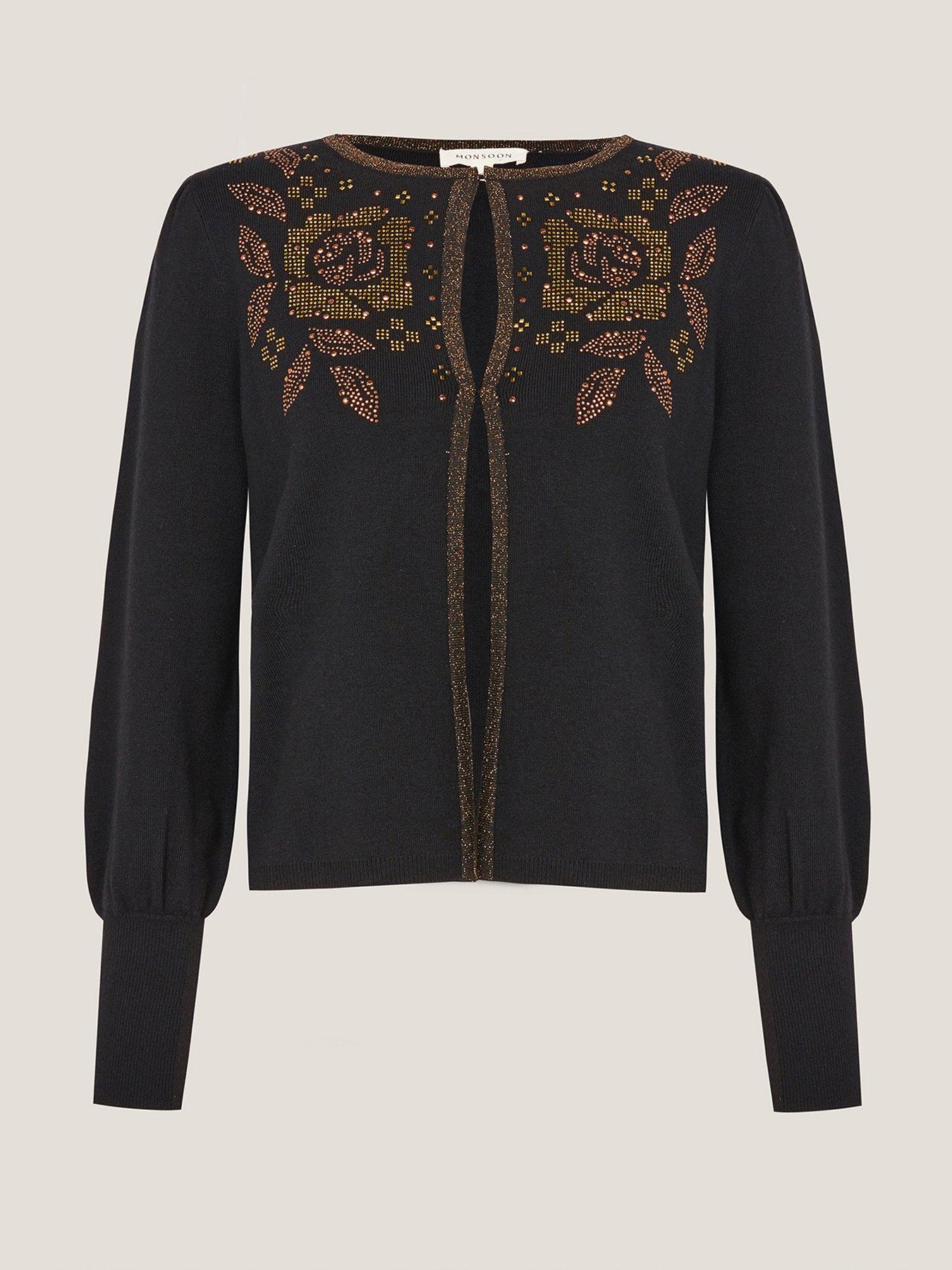 Image 3 of 5 of Monsoon Hal Floral Hotfix Cardigan - Black