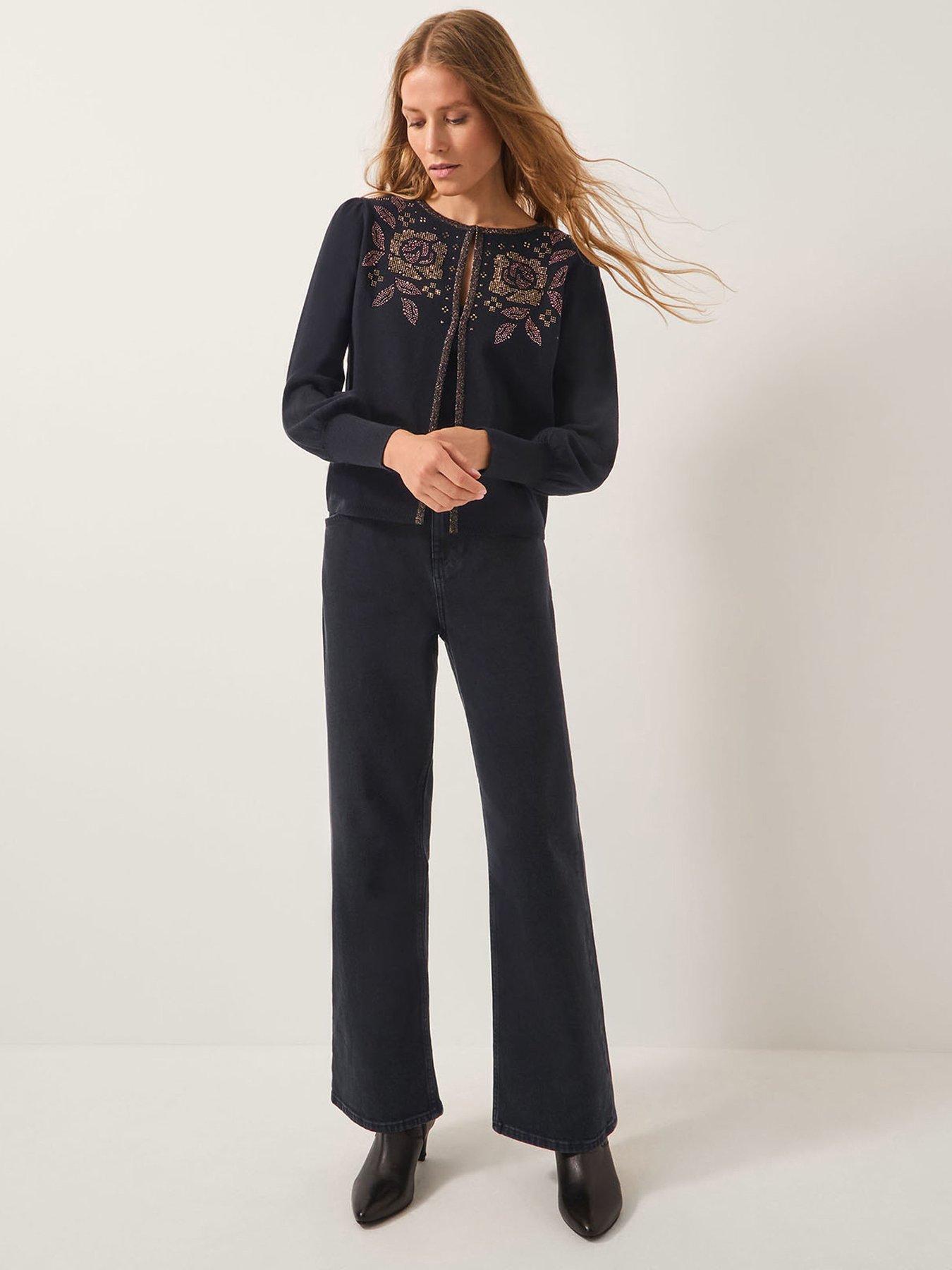 Image 4 of 5 of Monsoon Hal Floral Hotfix Cardigan - Black