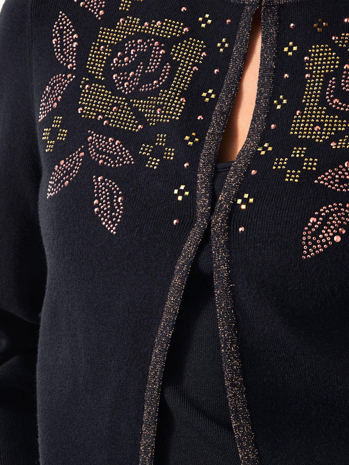 Image 5 of 5 of Monsoon Hal Floral Hotfix Cardigan - Black