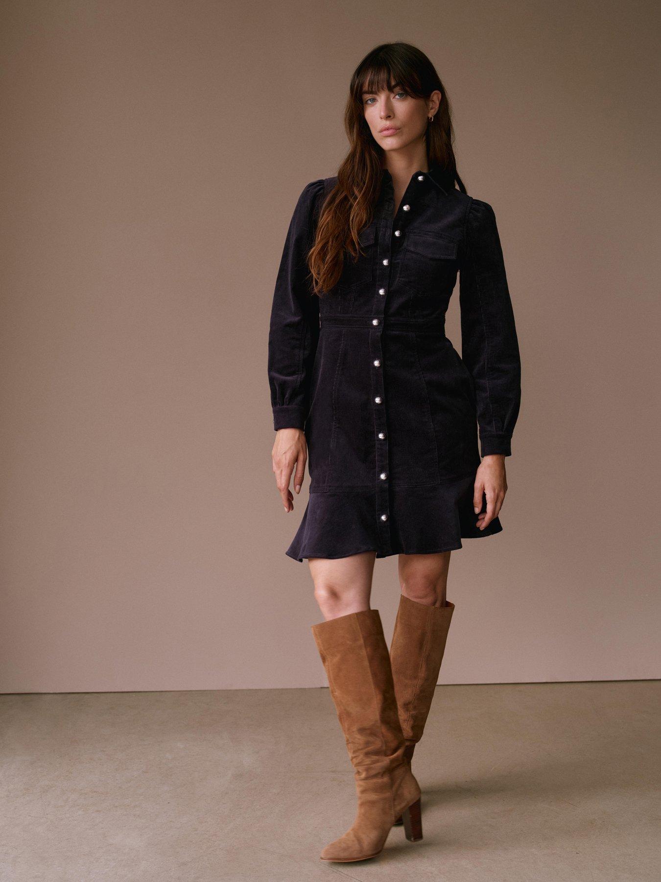 Mint Velvet Navy Cord Mini Dress - Blue