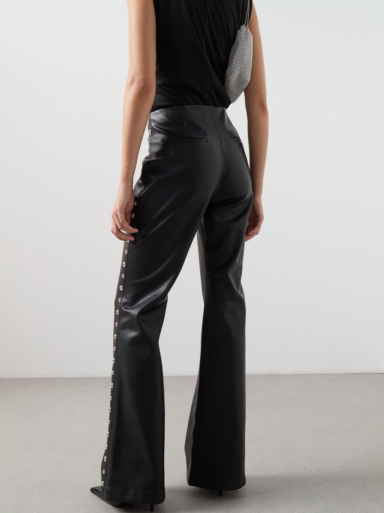 Image 2 of 6 of Mango Studded Faux Leather Trousers - Black