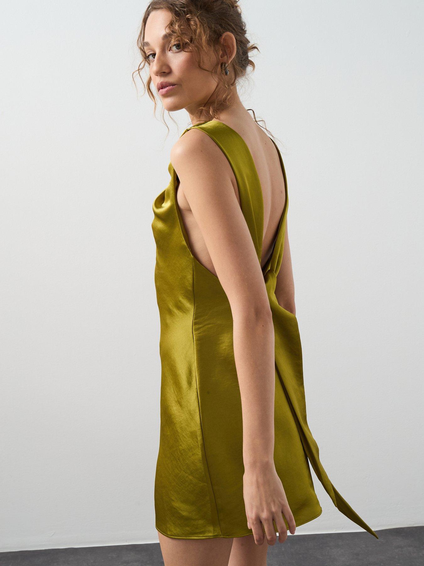 knee length dresses for ladies MARKET.VIOLETA BY MANGO.Short green floral dress S.XL  Hibuy market