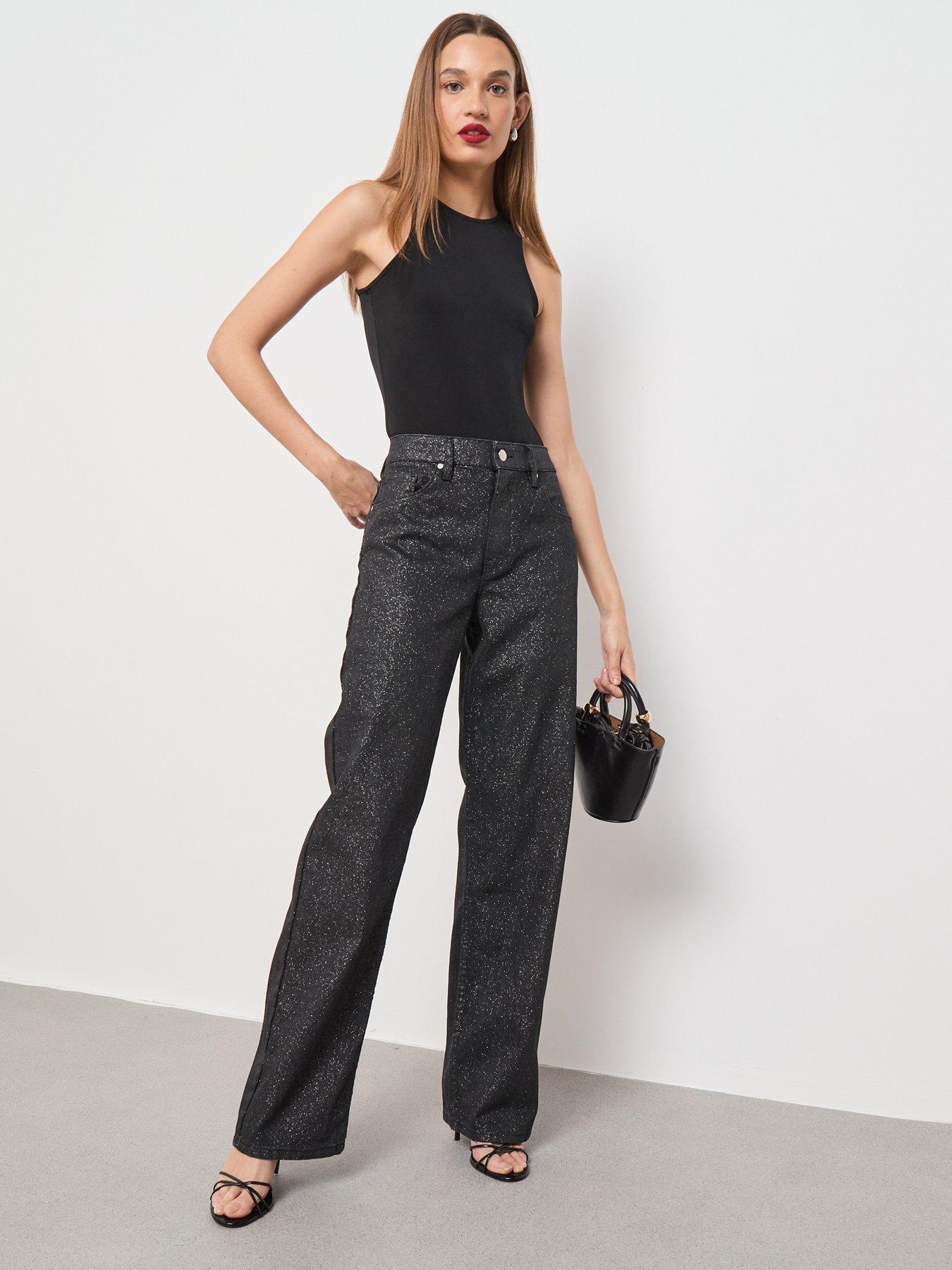Mango Sparkle Straight Leg Jeans - Black