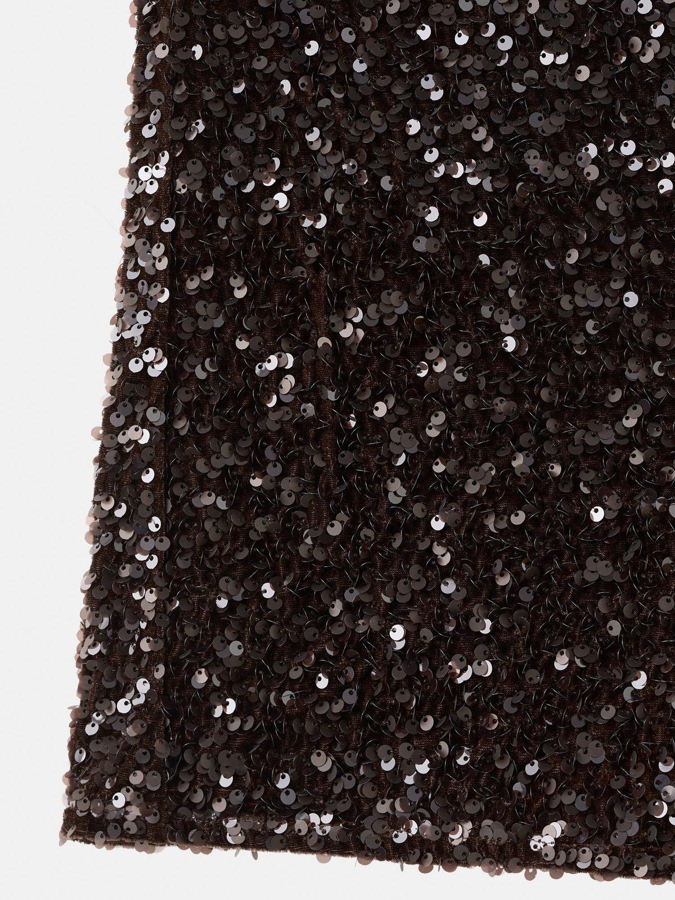 Image 4 of 4 of Mango Velvet Sequin Shorts - Brown