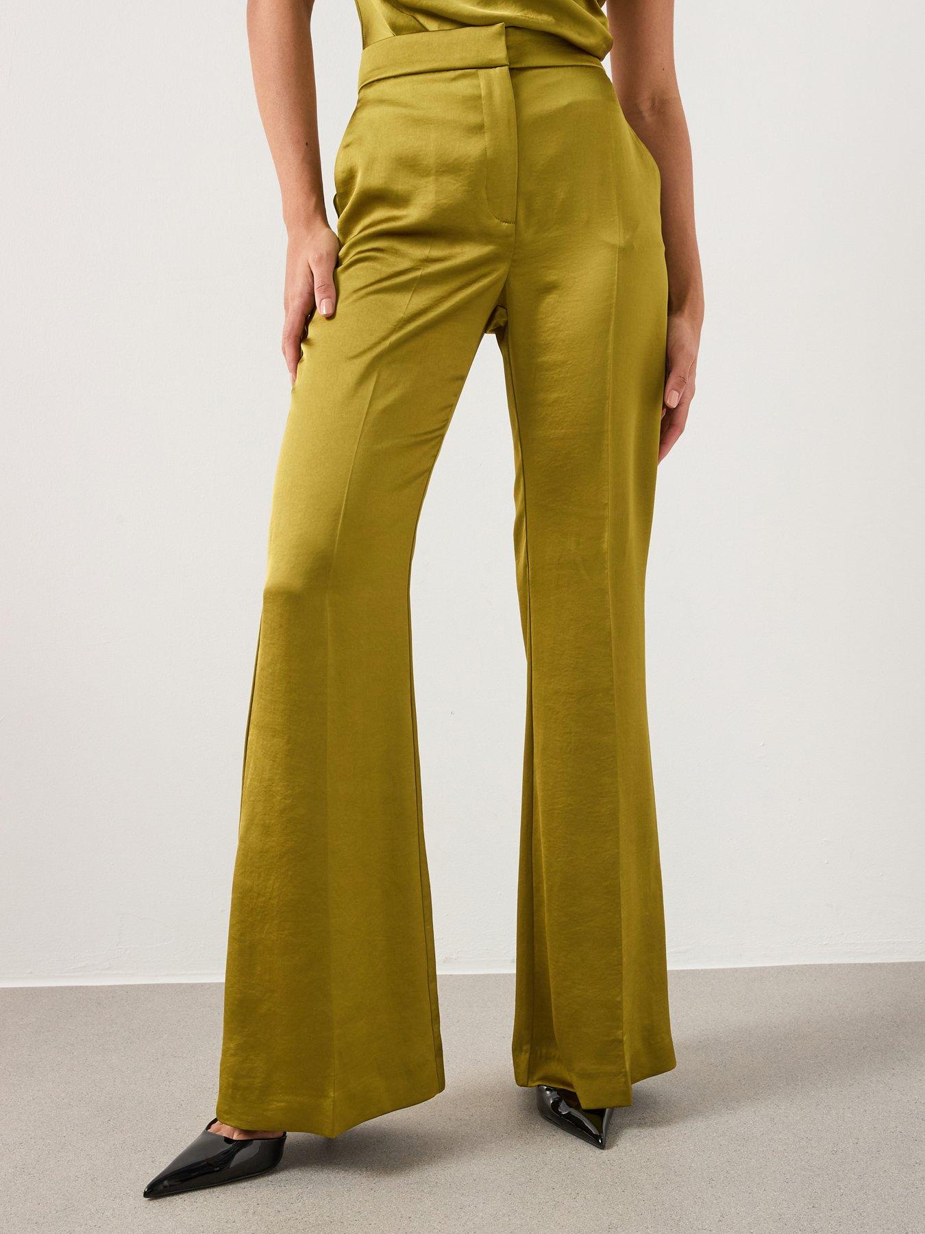 Mango Satin Tailored Flare Trouser - Green