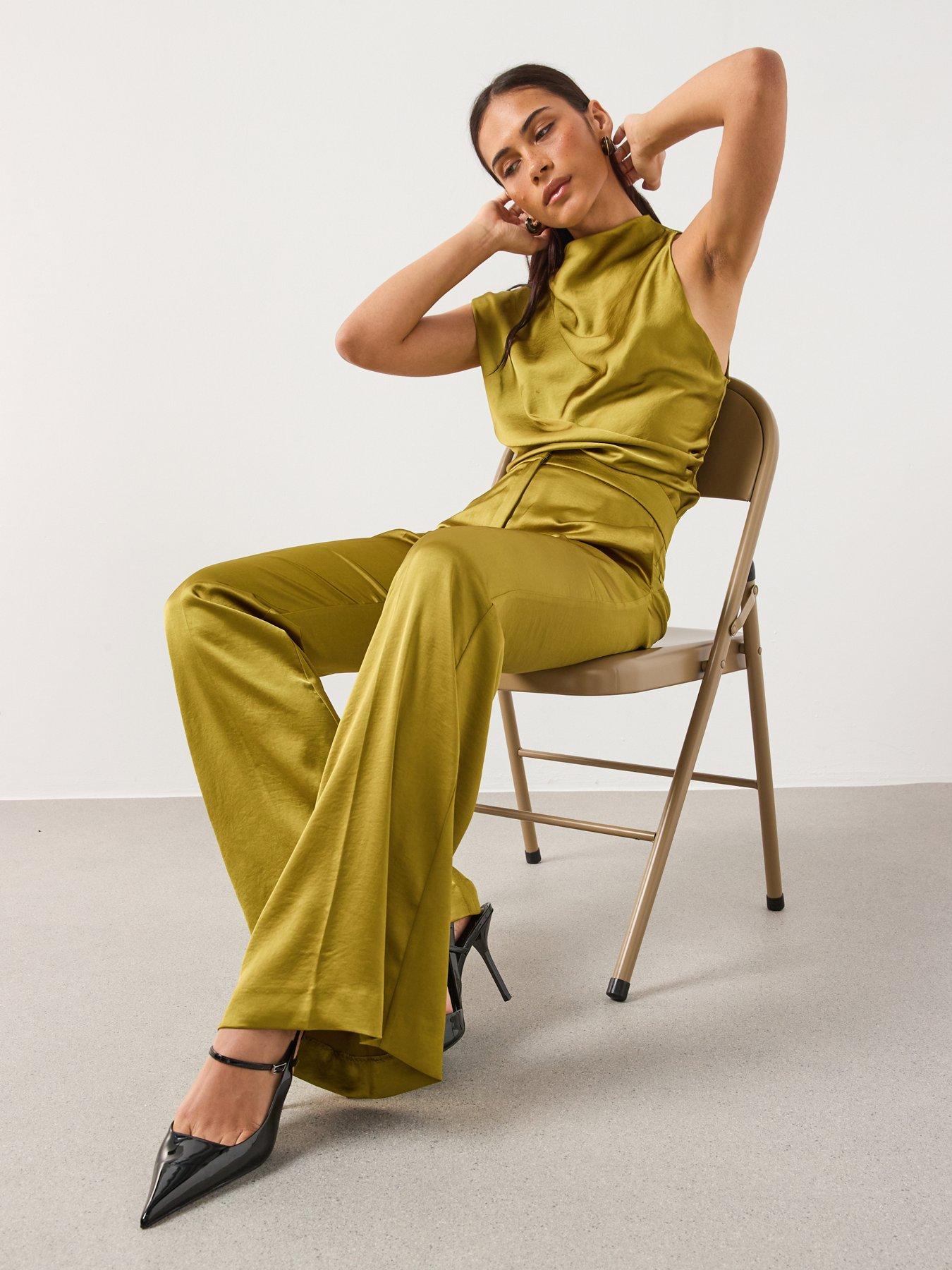Image 5 of 6 of Mango Satin Tailored Flare Trouser - Green