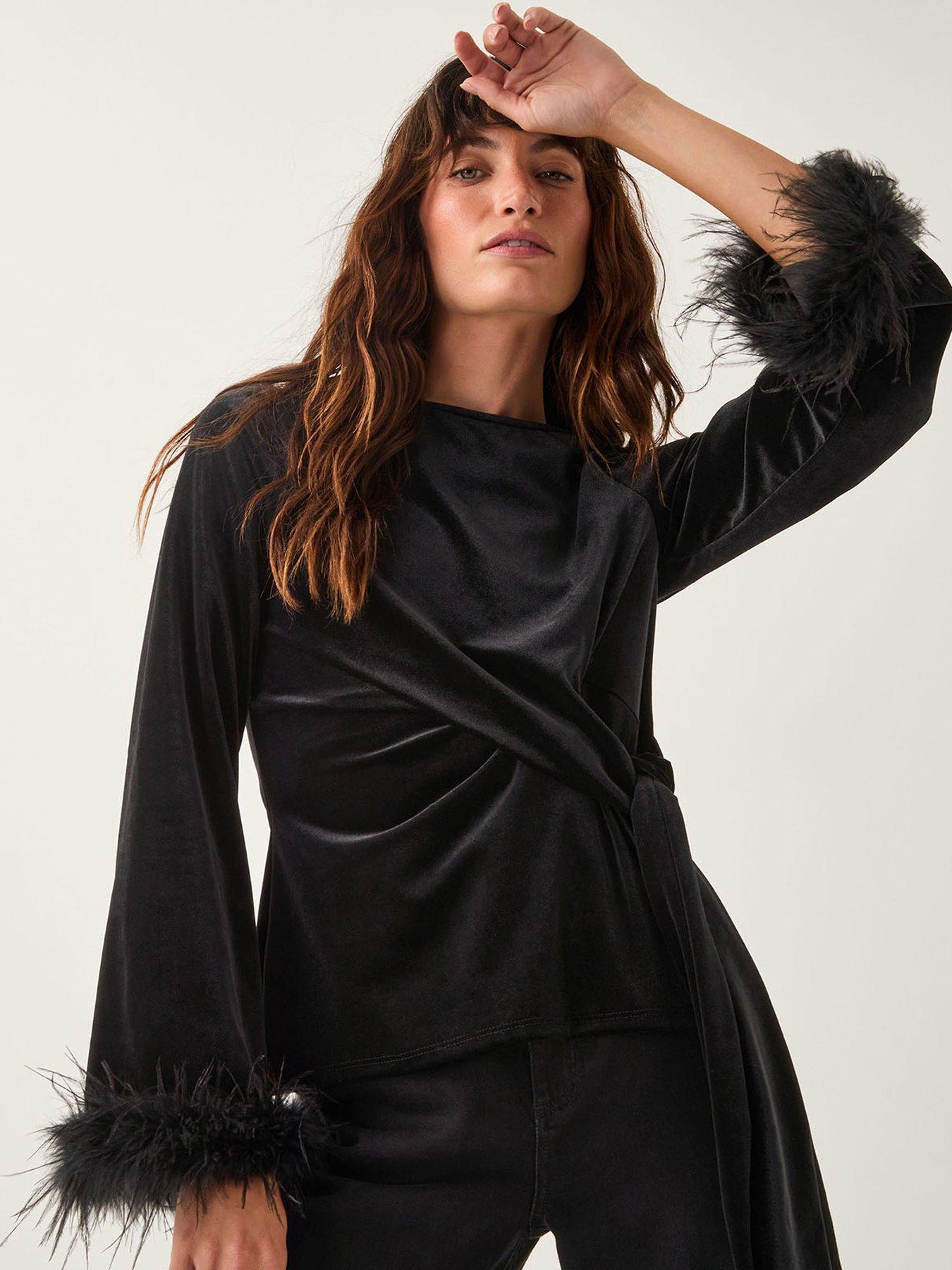 monsoon-freya-feather-velvet-top-black