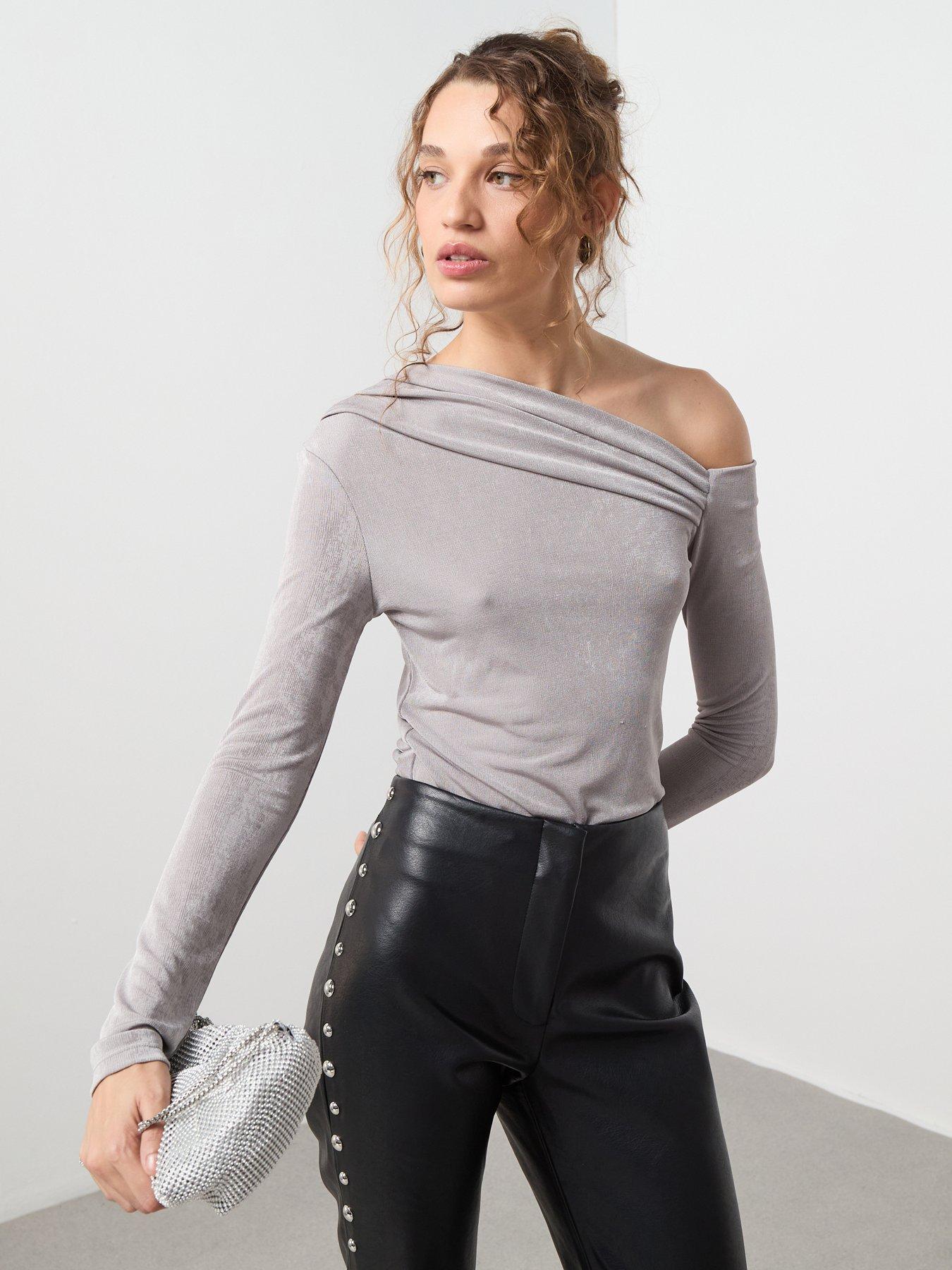 Image 1 of 6 of Mango Asymmetric Sparkle Top - Grey