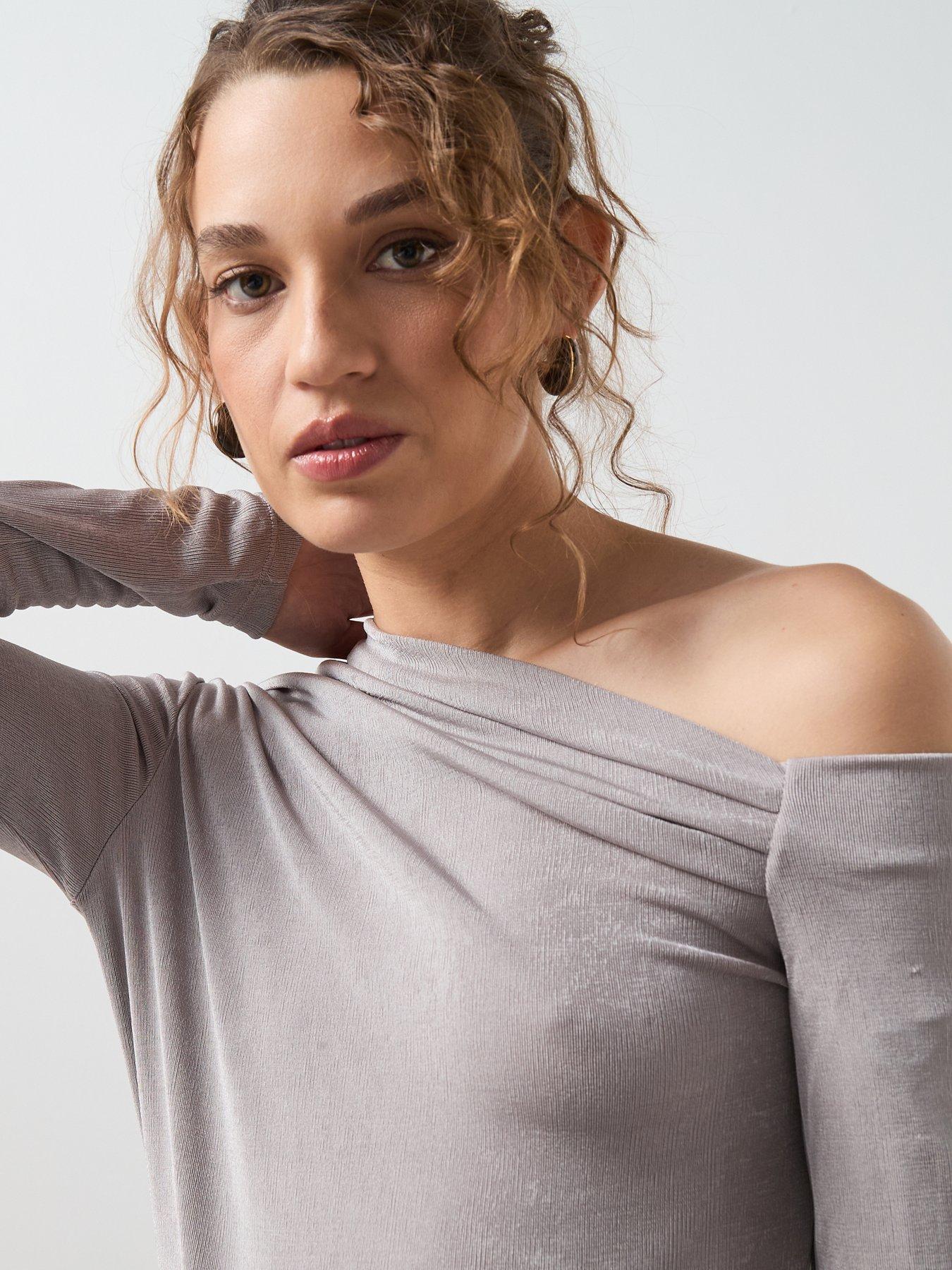 Image 4 of 6 of Mango Asymmetric Sparkle Top - Grey