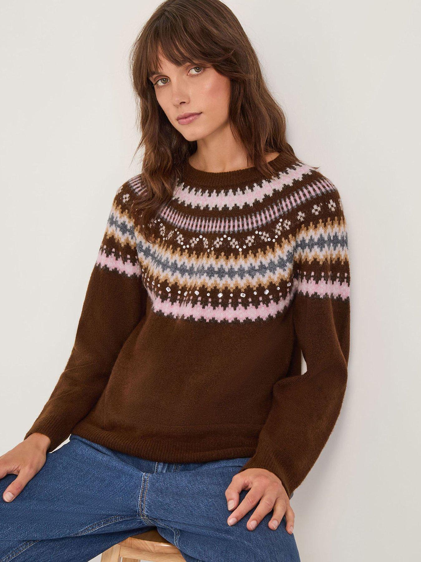 Image 1 of 5 of Monsoon Fran Fairisle Jumper - Brown