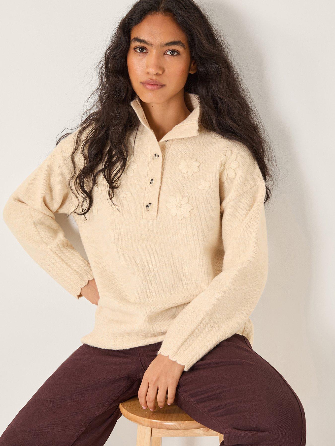 Monsoon Embroided Cable Jumper - White