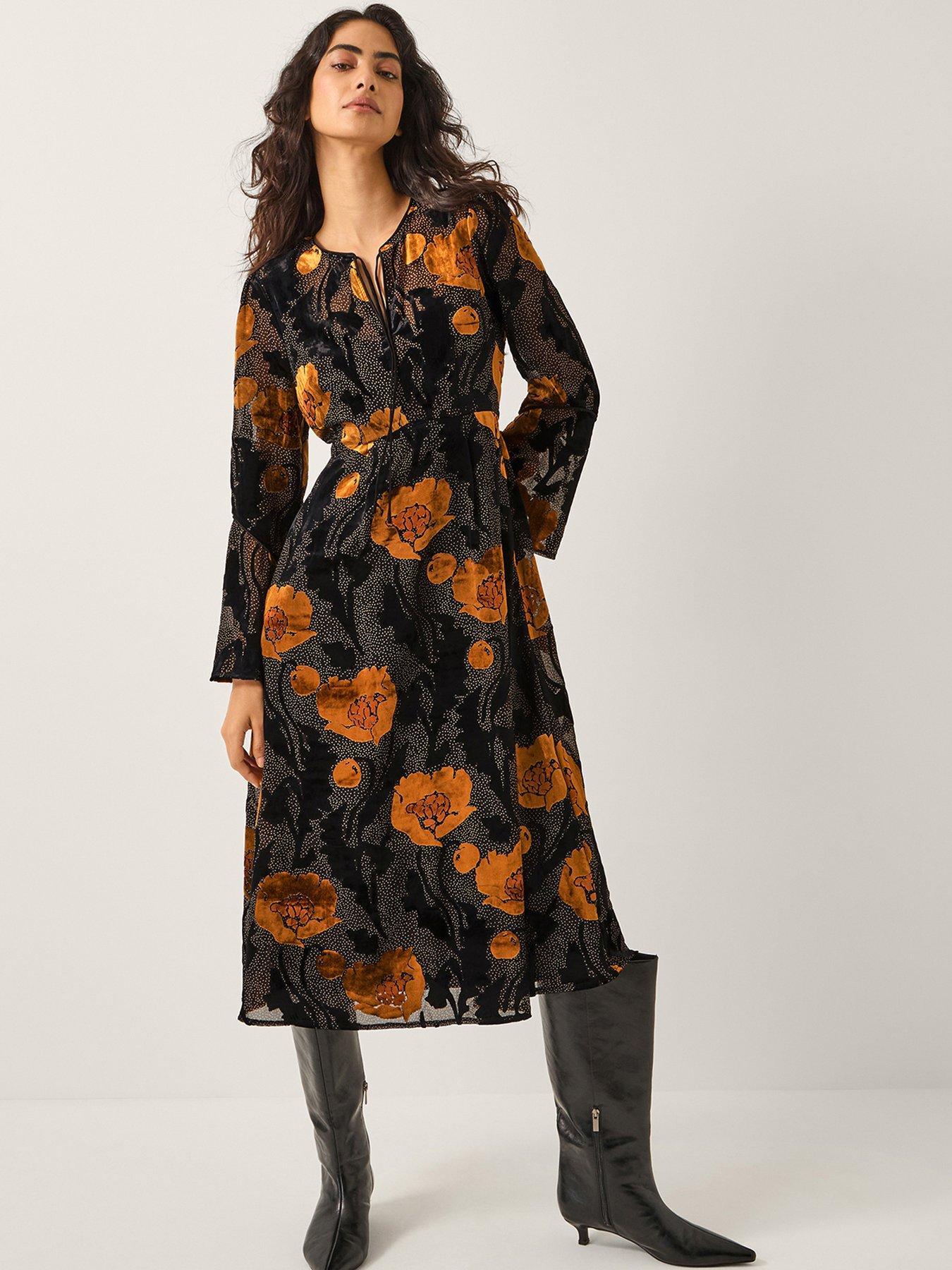 Monsoon Reese Devore Dress - Black