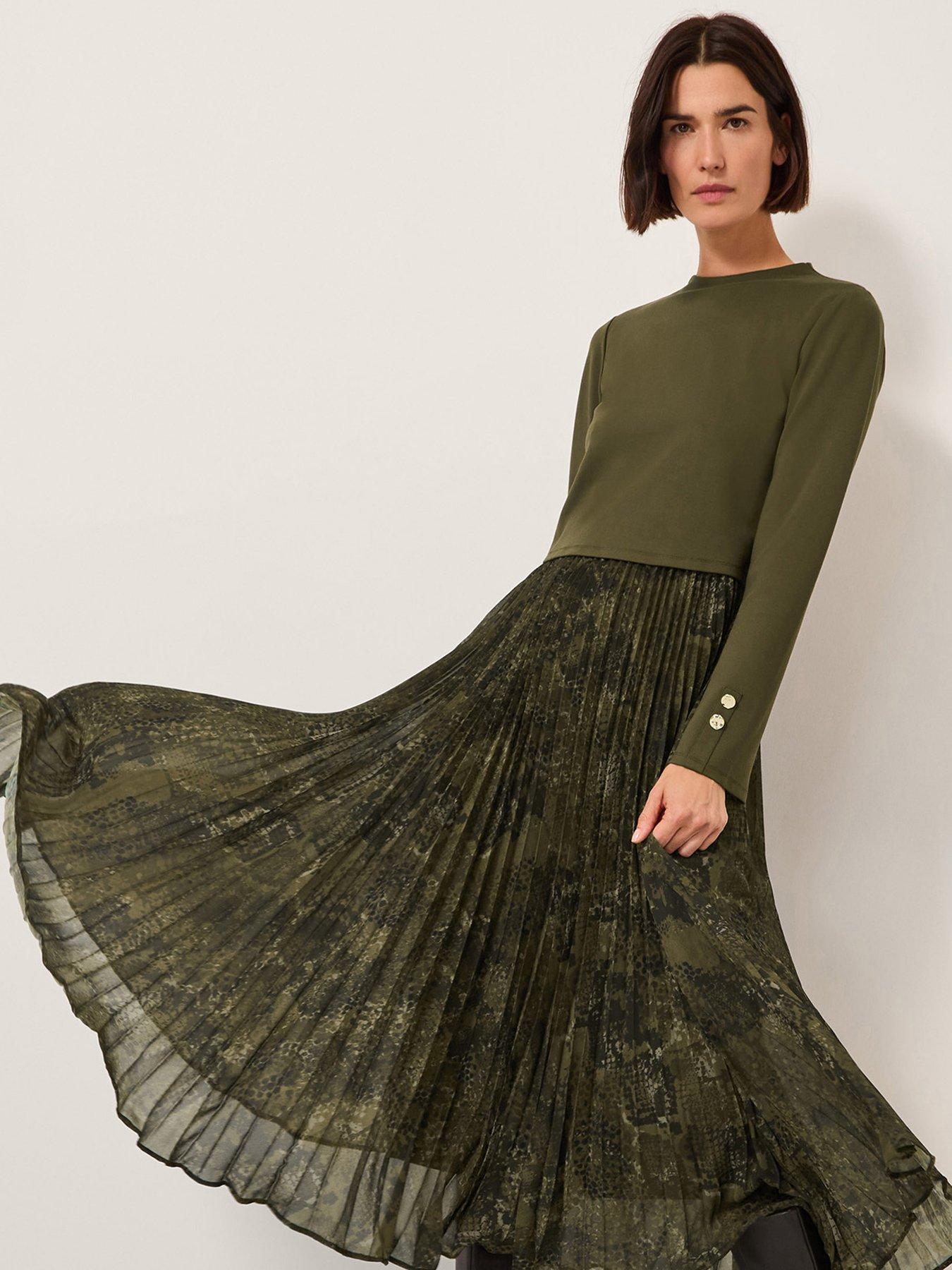 Monsoon Synthia Pleat Dress - Green