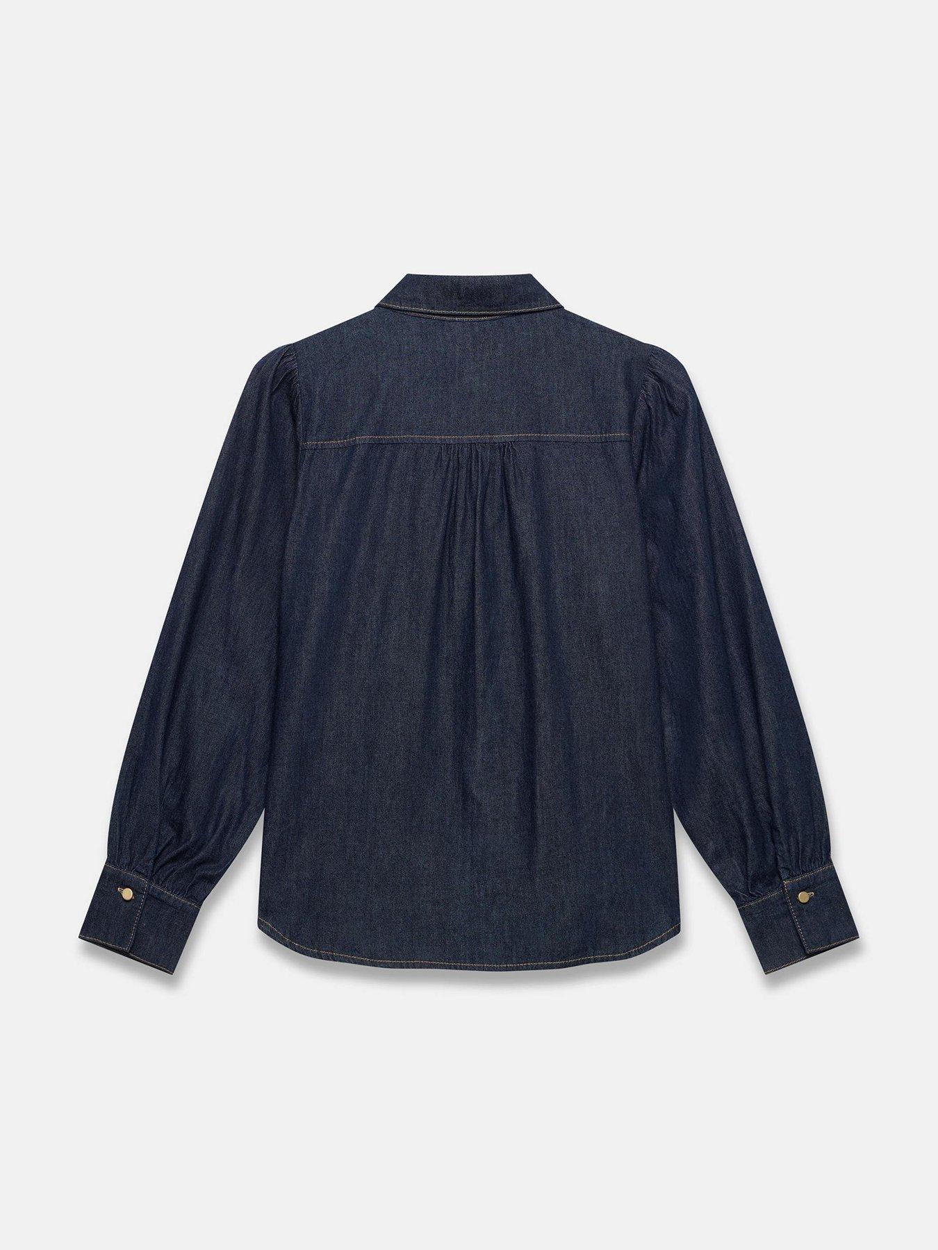 Image 6 of 6 of Mint Velvet Tie Neck Denim Blouse - Blue