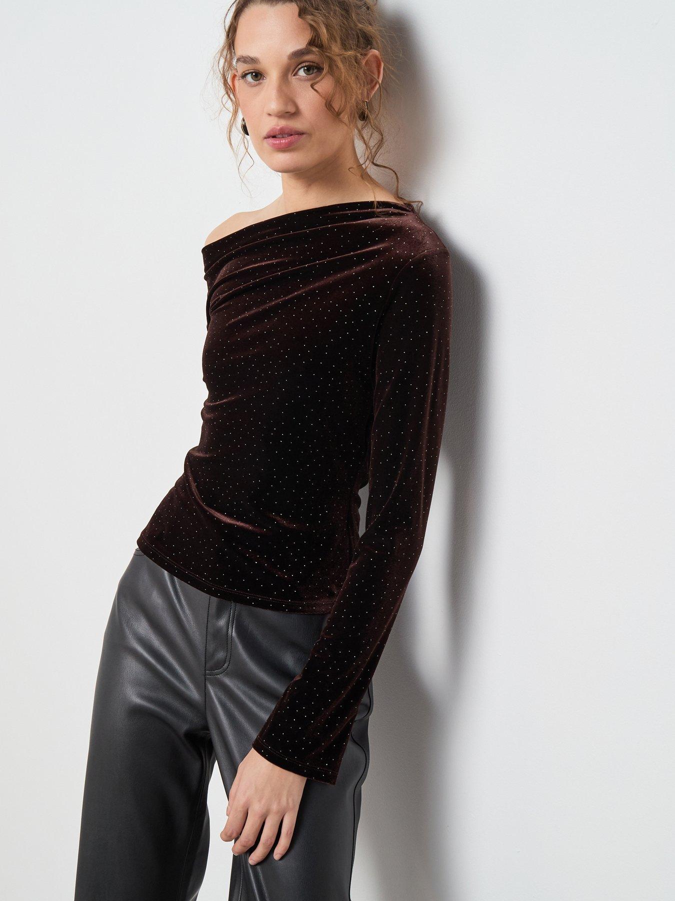 Mango Asymmetric Velvet Top - Brown