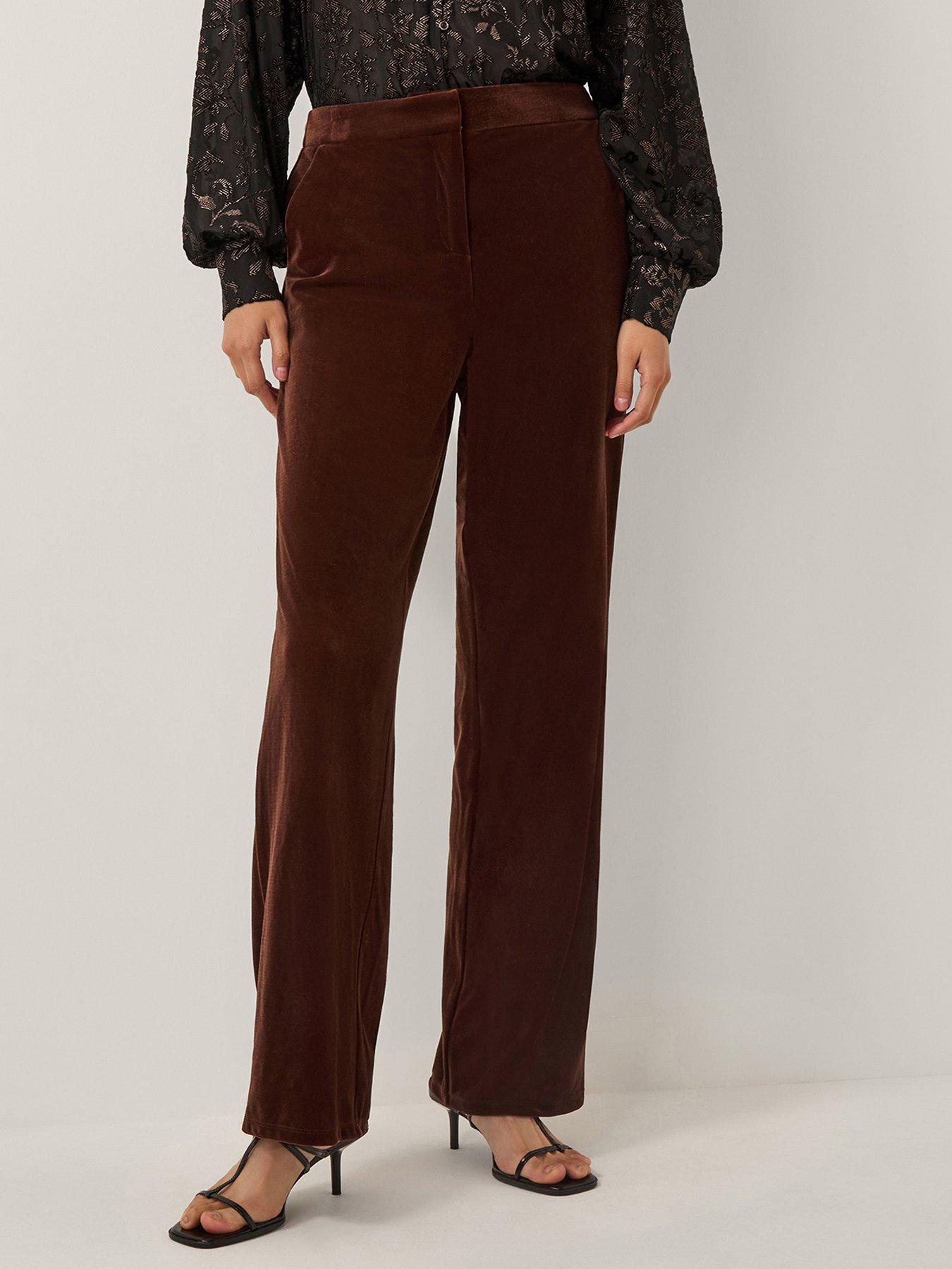 monsoon-mila-velvet-trousers-brownfront