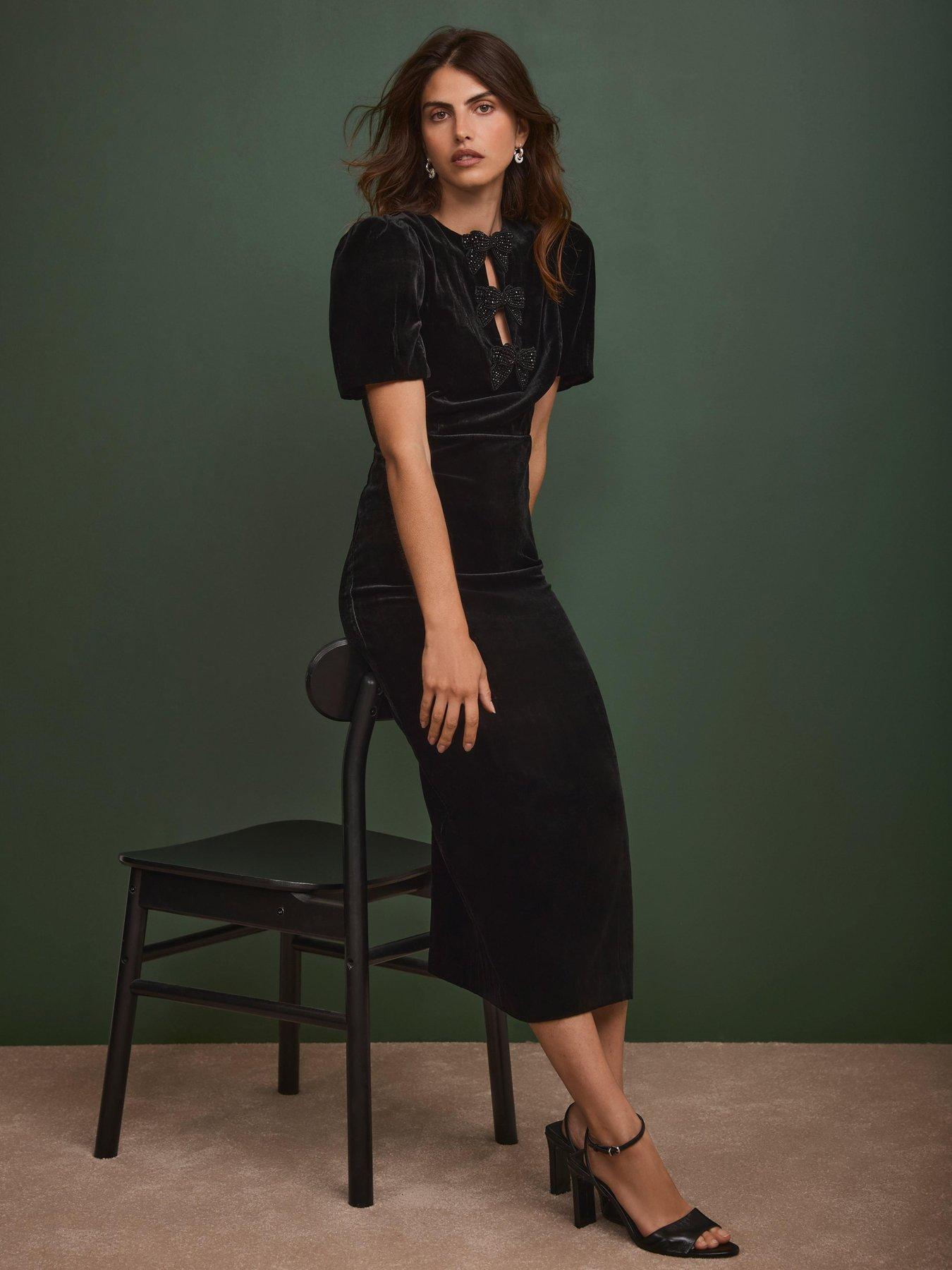 mint-velvet-bow-midi-dress-blackstillFront