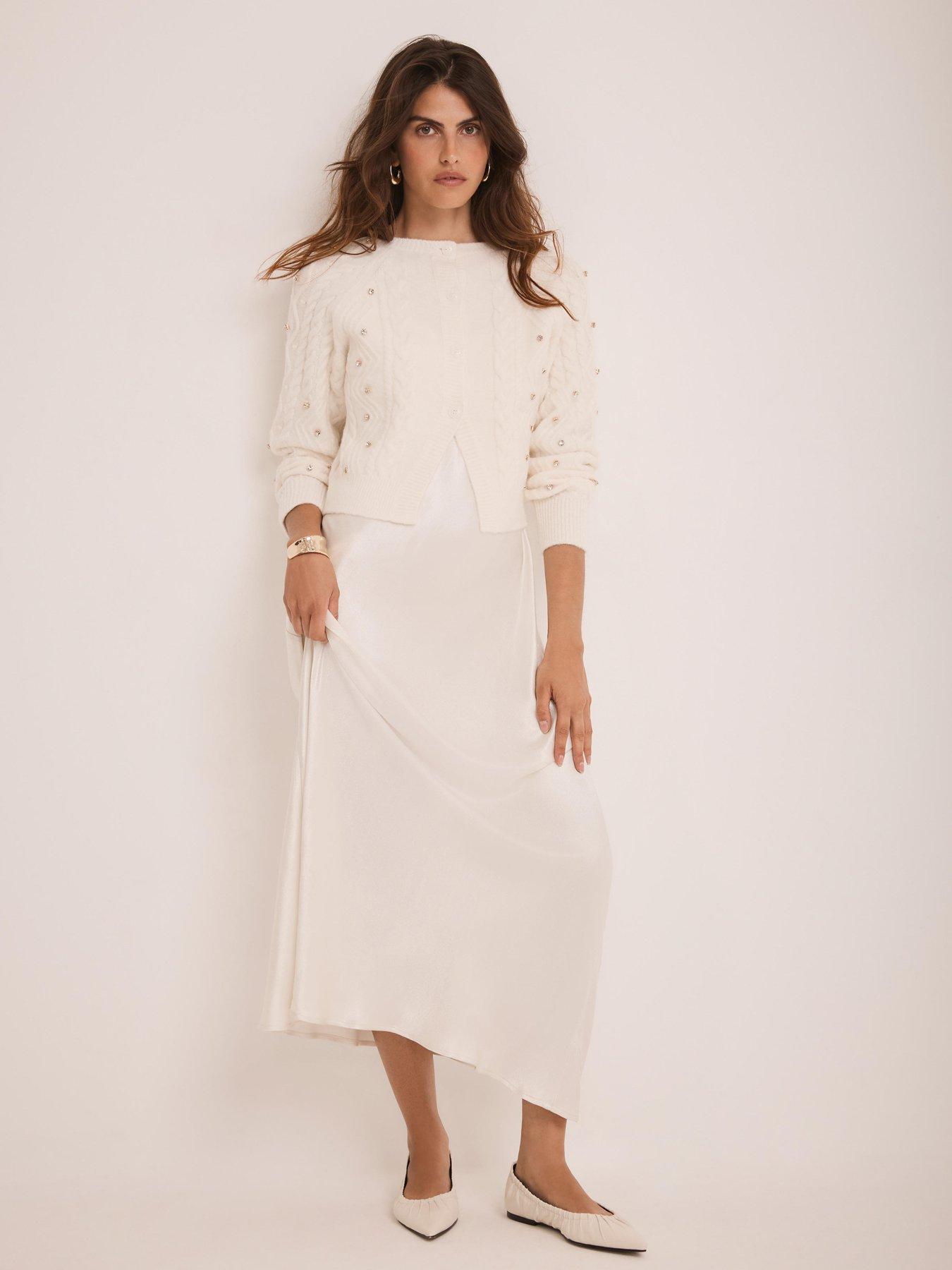 Mint Velvet Layered Embellished Jumper Maxi Dress - Cream