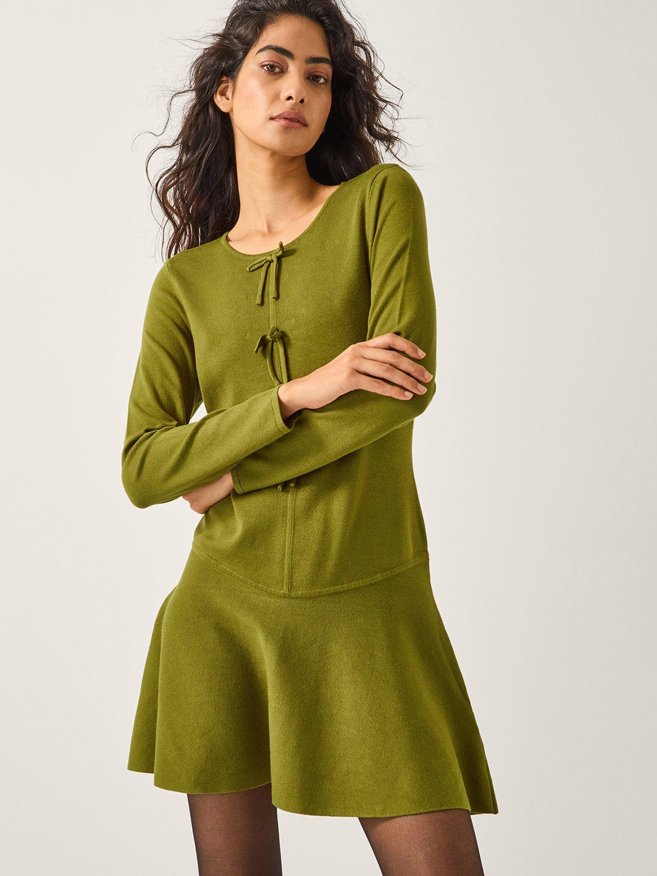 Monsoon Bayle Bow Knit Dress - Green