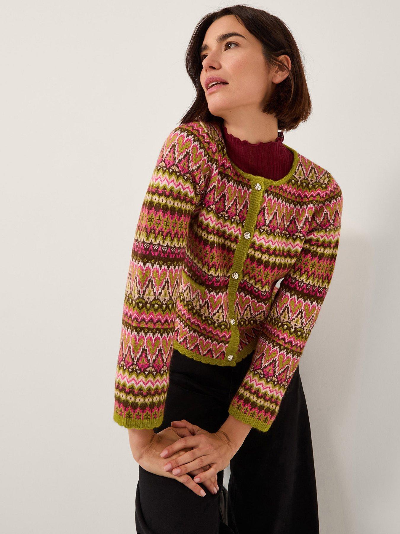 Image 1 of 6 of Monsoon Fiona Fairisle Cardi - Pink