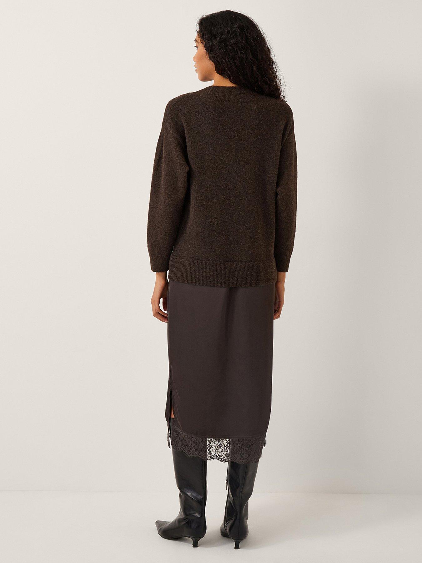 monsoon-fay-fabric-mix-dress-brownstillFront